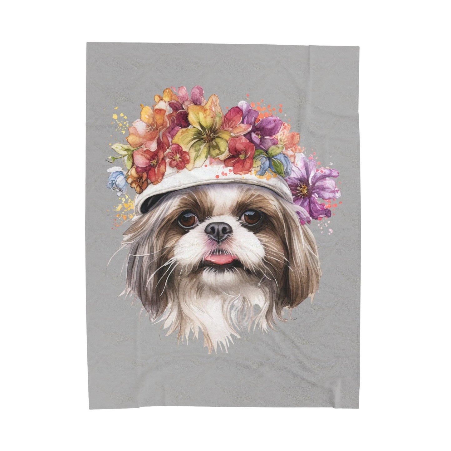 Shih Tzu With Flowers Hat Velveteen Plush Blanket - Shih Tzu Gifts