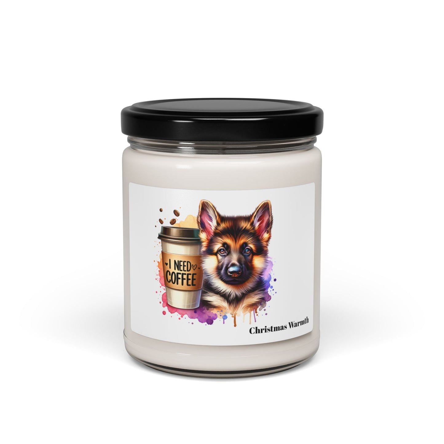 German Shepherd with Coffee Scented Soy Candle – Dog Lover Gift