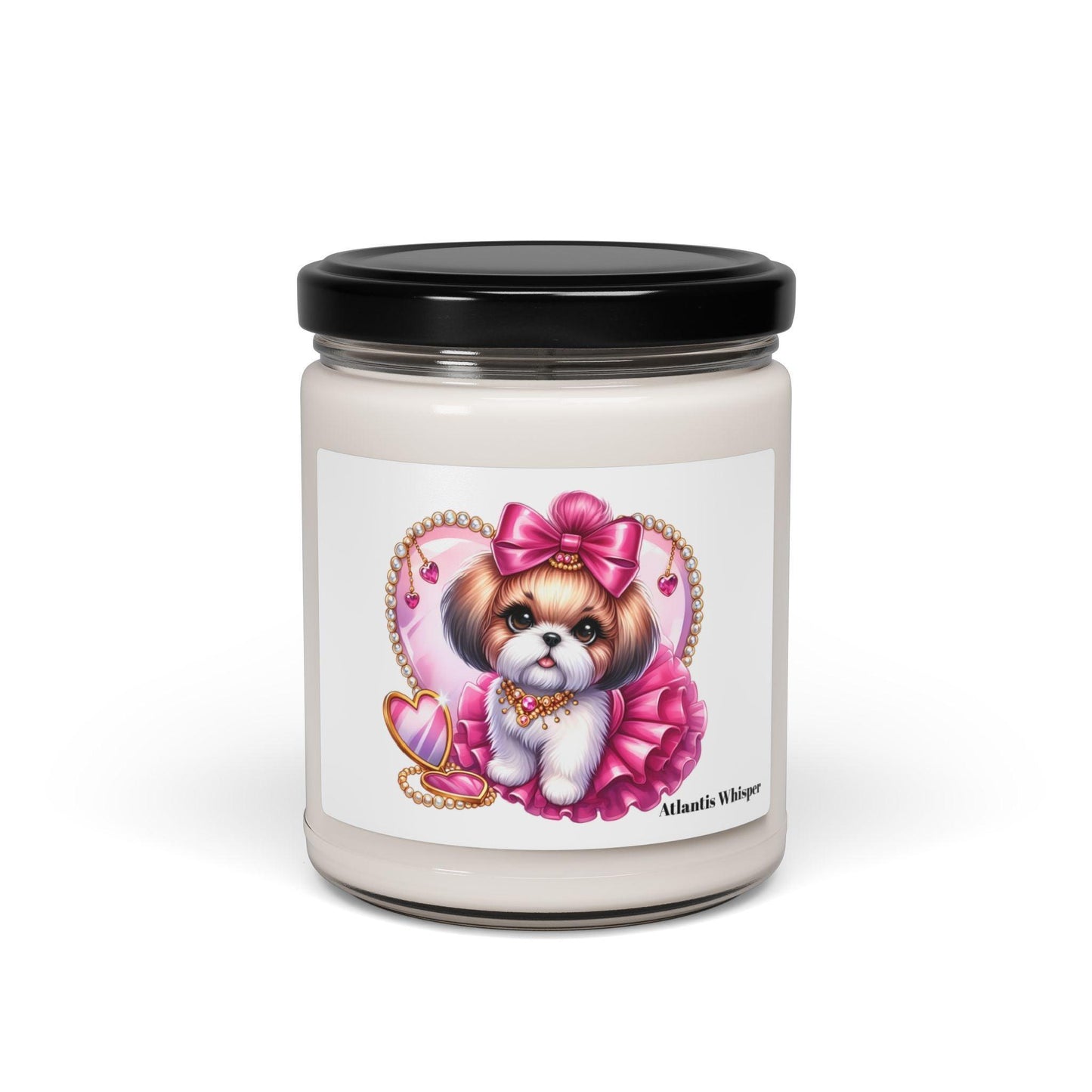 Pink Bow Shih Tzu Scented Soy Candle, 9oz - Shih Tzu Gifts