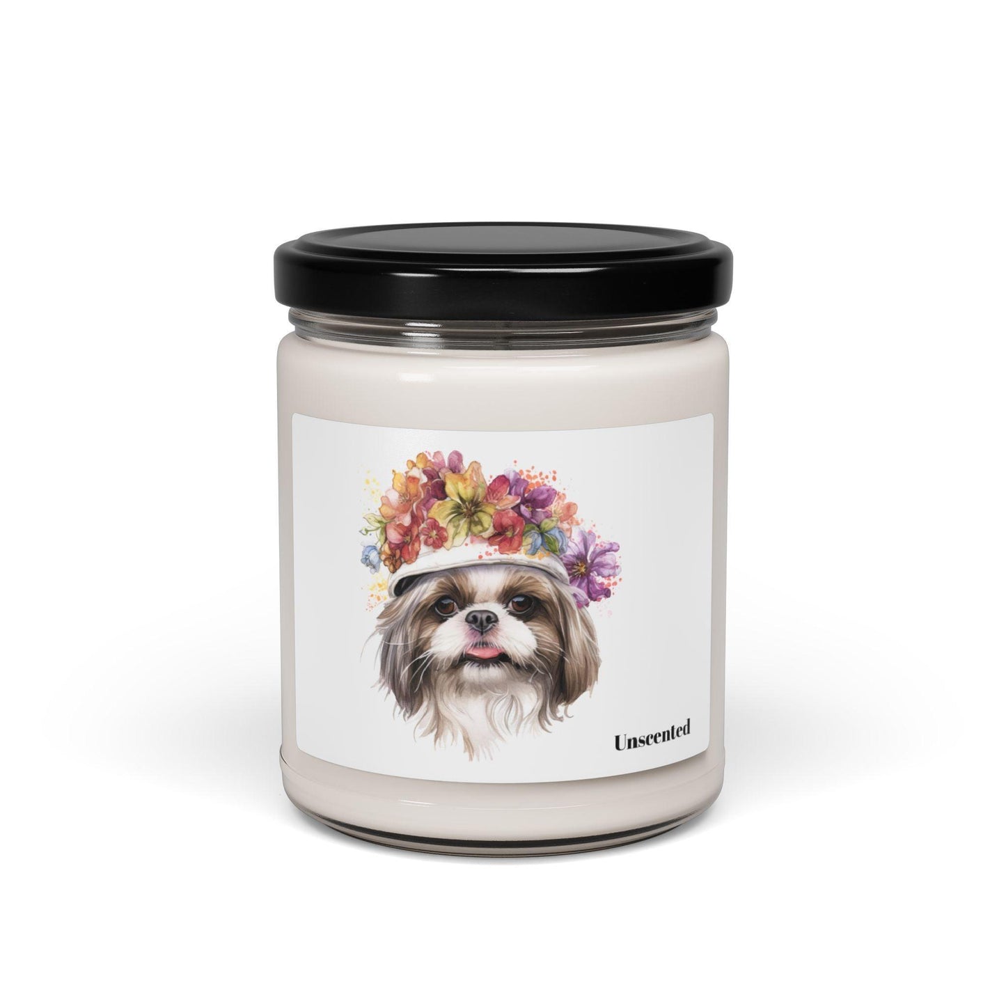 Shih Tzu With Flowers Hat Scented Soy Candle, 9oz - Shih Tzu Gifts