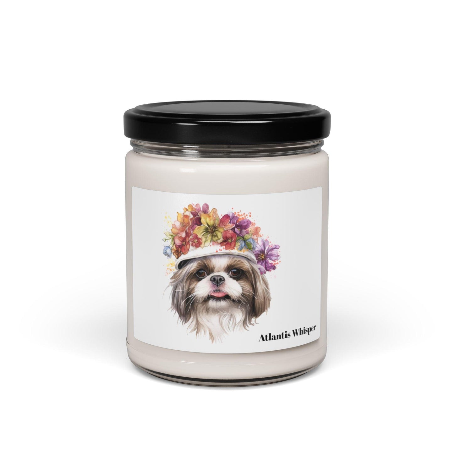 Shih Tzu With Flowers Hat Scented Soy Candle, 9oz - Shih Tzu Gifts