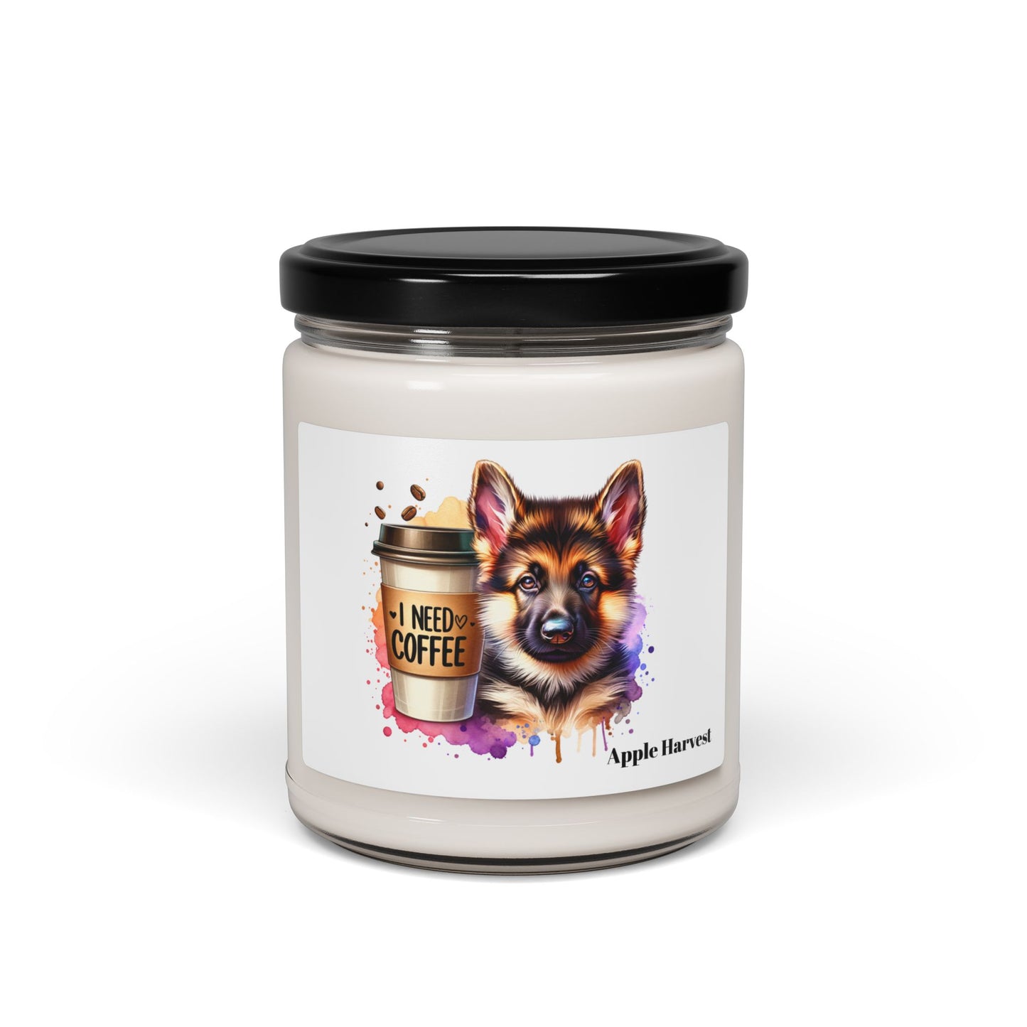 German Shepherd with Coffee Scented Soy Candle – Dog Lover Gift