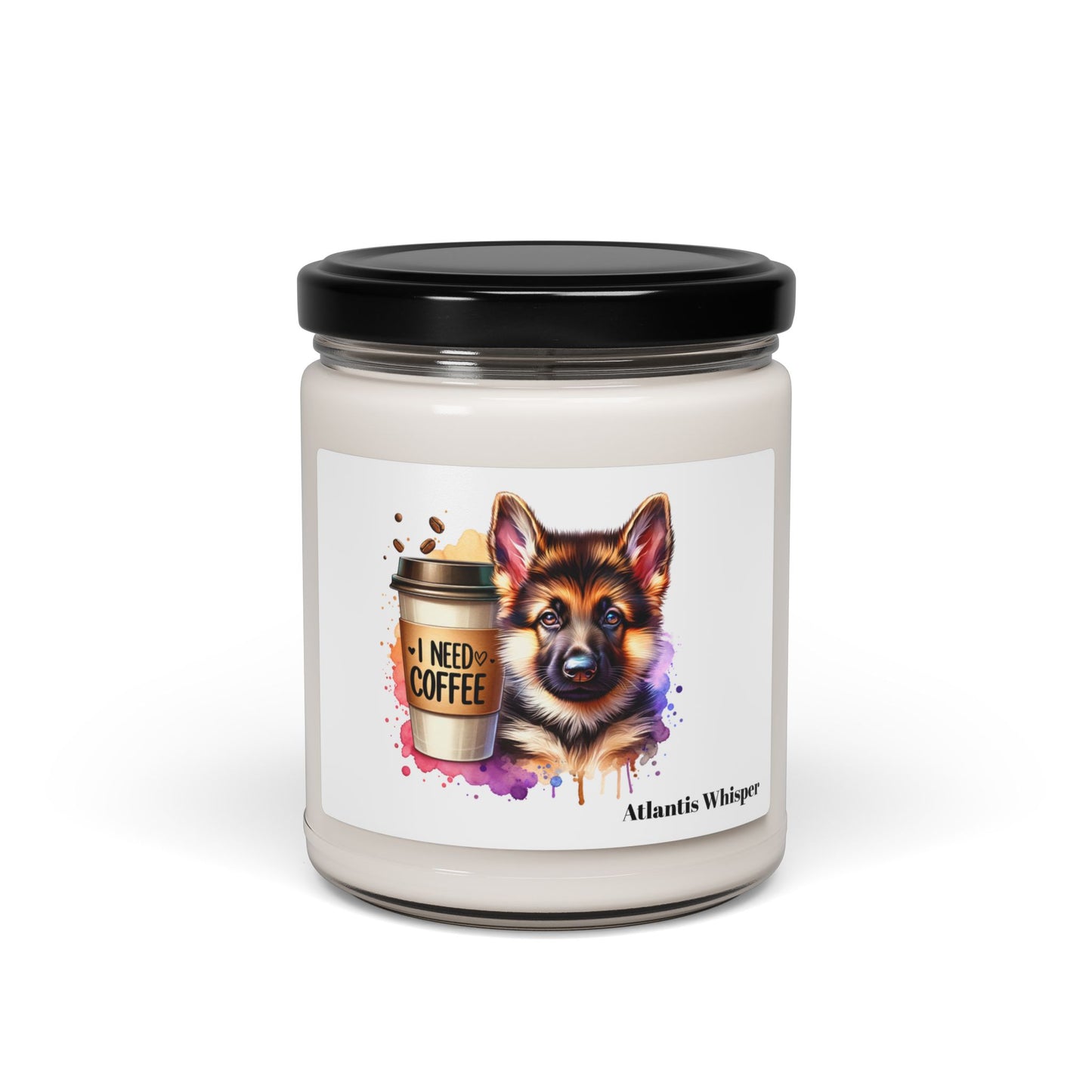 German Shepherd with Coffee Scented Soy Candle – Dog Lover Gift