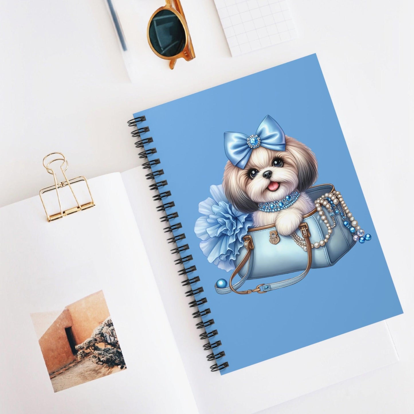 Blue Bow Shih Tzu Ruled Spiral Notebook - Shih Tzu Gifts