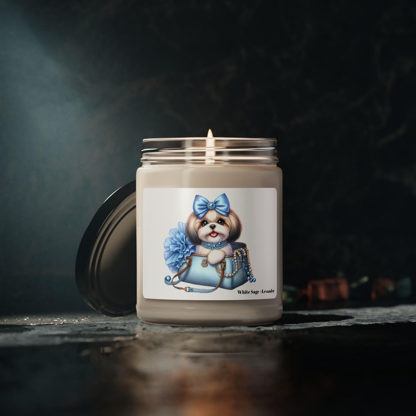 Blue Bow Shih Tzu Scented Soy Candle, 9oz - Shih Tzu Gifts