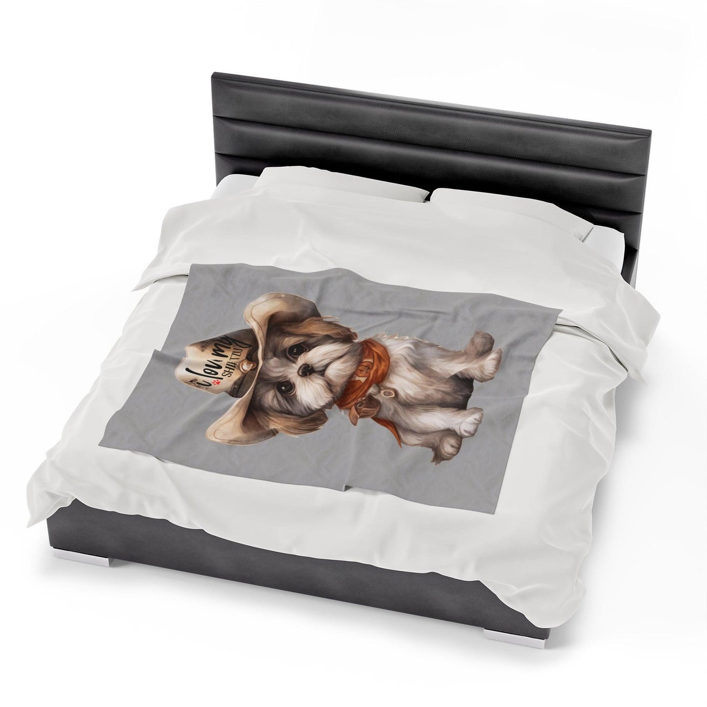 Cowboy Shih Tzu Velveteen Plush Blanket - Shih Tzu Gifts
