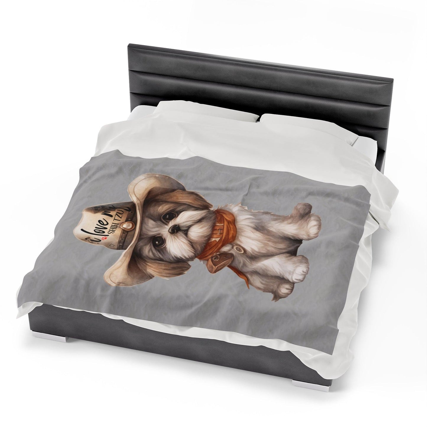 Cowboy Shih Tzu Velveteen Plush Blanket - Shih Tzu Gifts