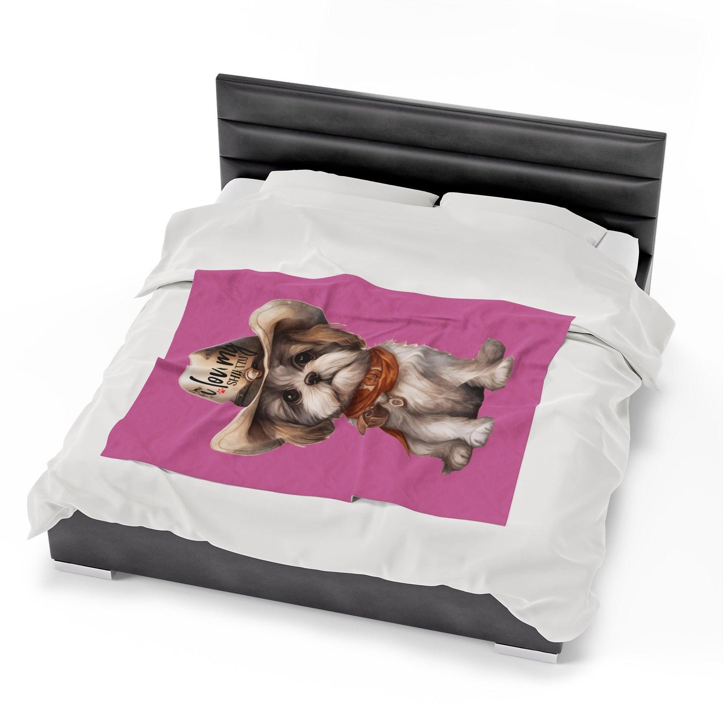 Cowboy Shih Tzu Velveteen Plush Blanket - Shih Tzu Gifts