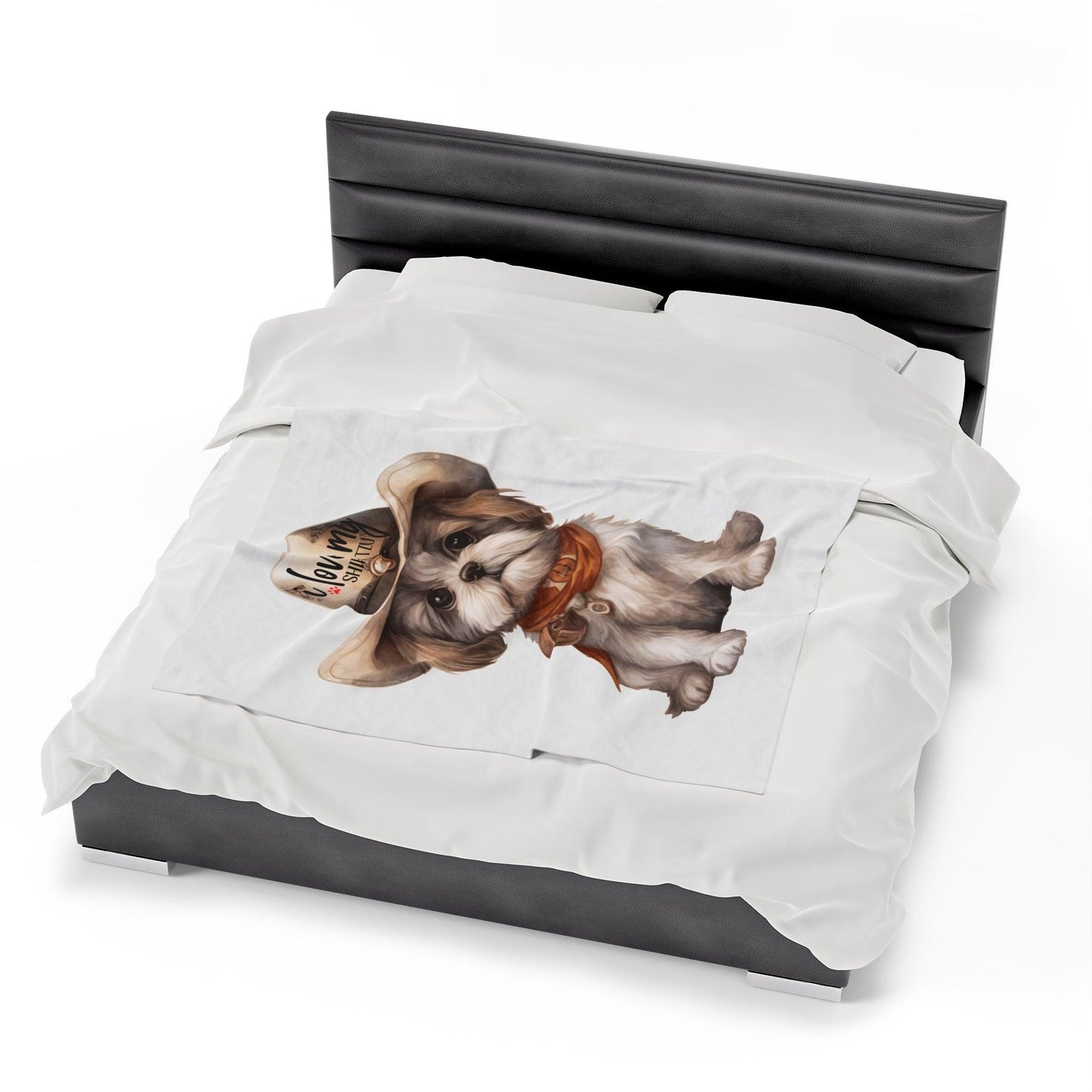 Cowboy Shih Tzu Velveteen Plush Blanket - Shih Tzu Gifts