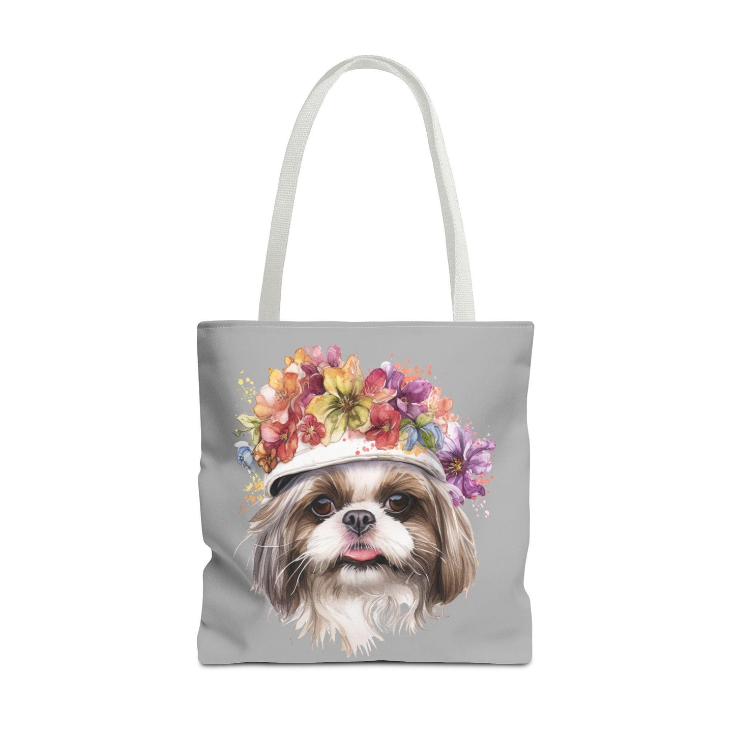 Shih Tzu With Flower Hat Tote Bag Light Grey - Shih Tzu Gifts