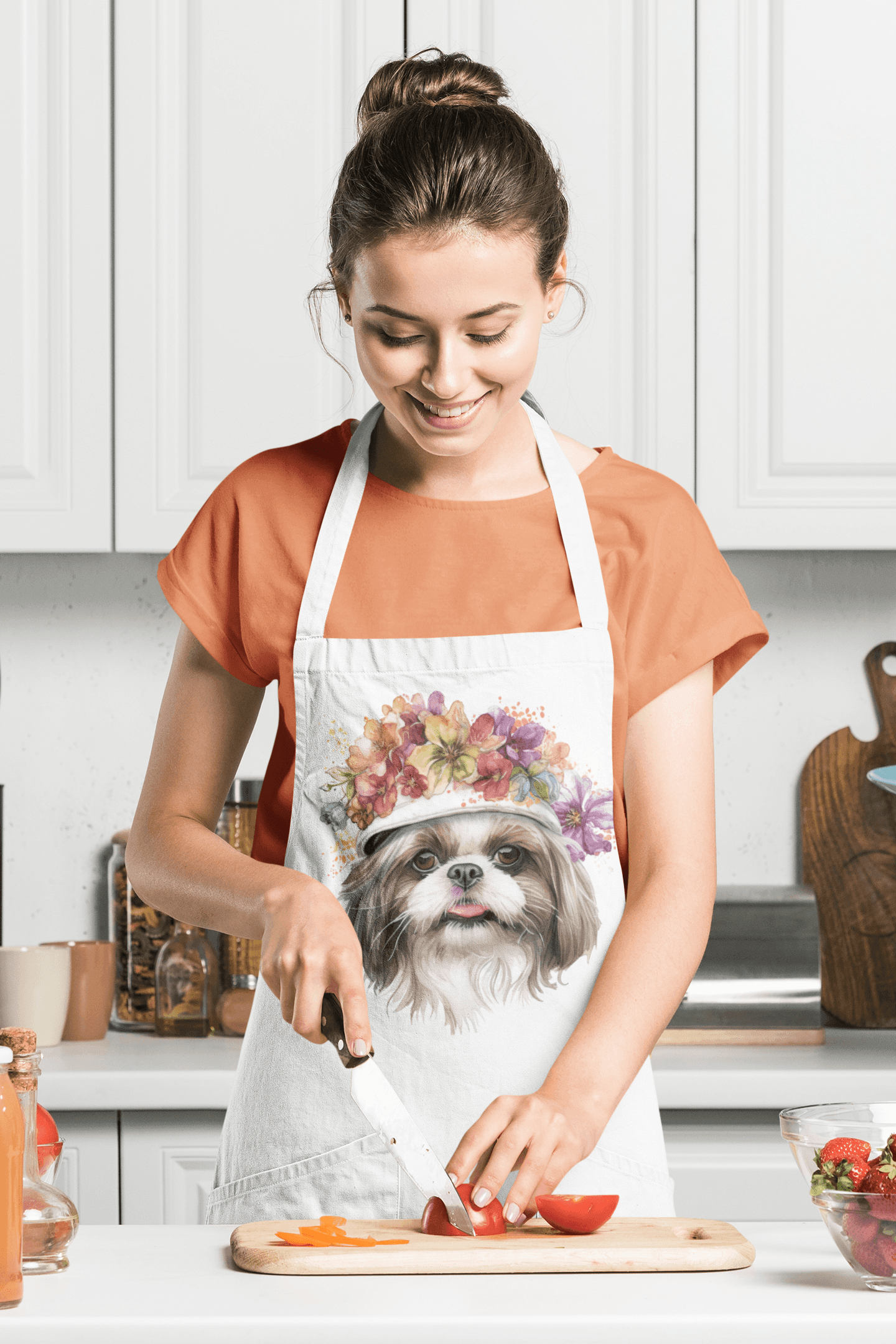 Shih Tzu With Flowers Hat Apron - Shih Tzu Gifts