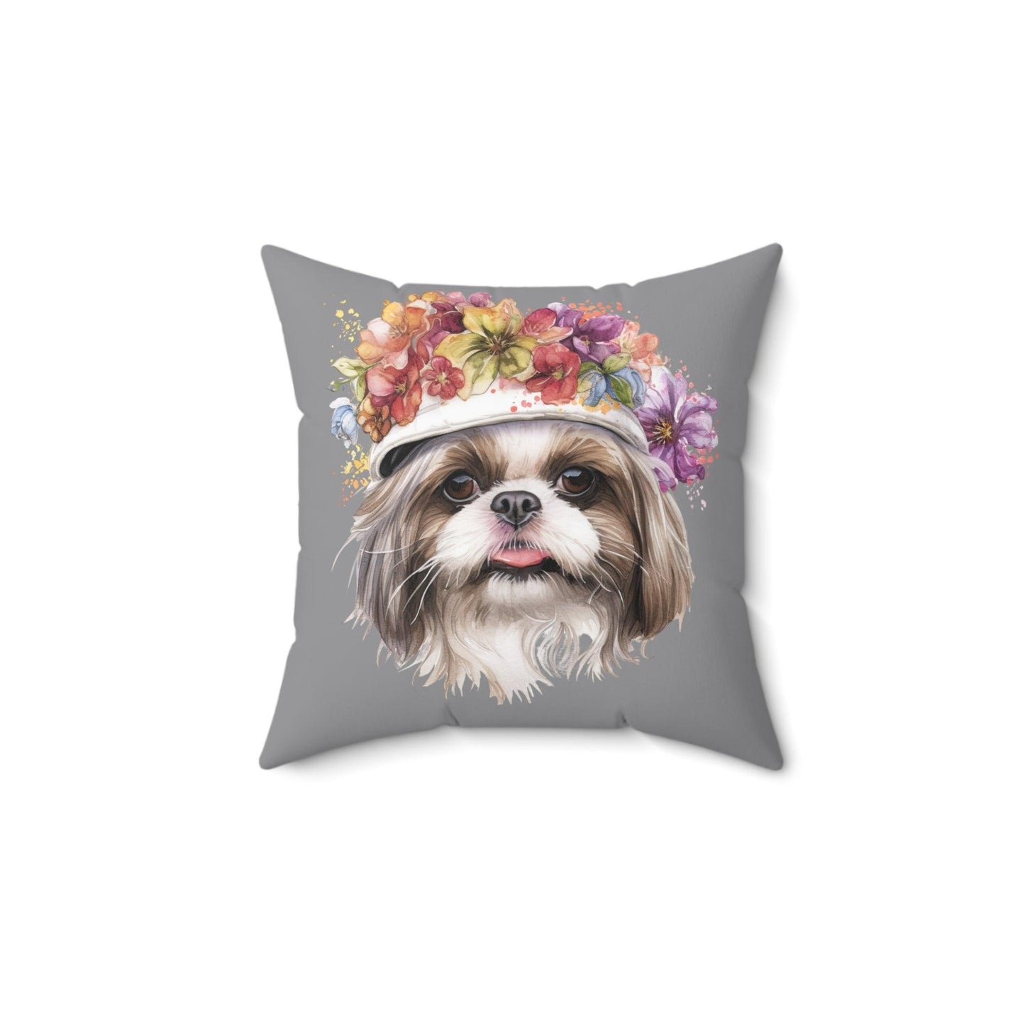 Shih Tzu With Flower Hat Square Pillow - Shih Tzu Gifts