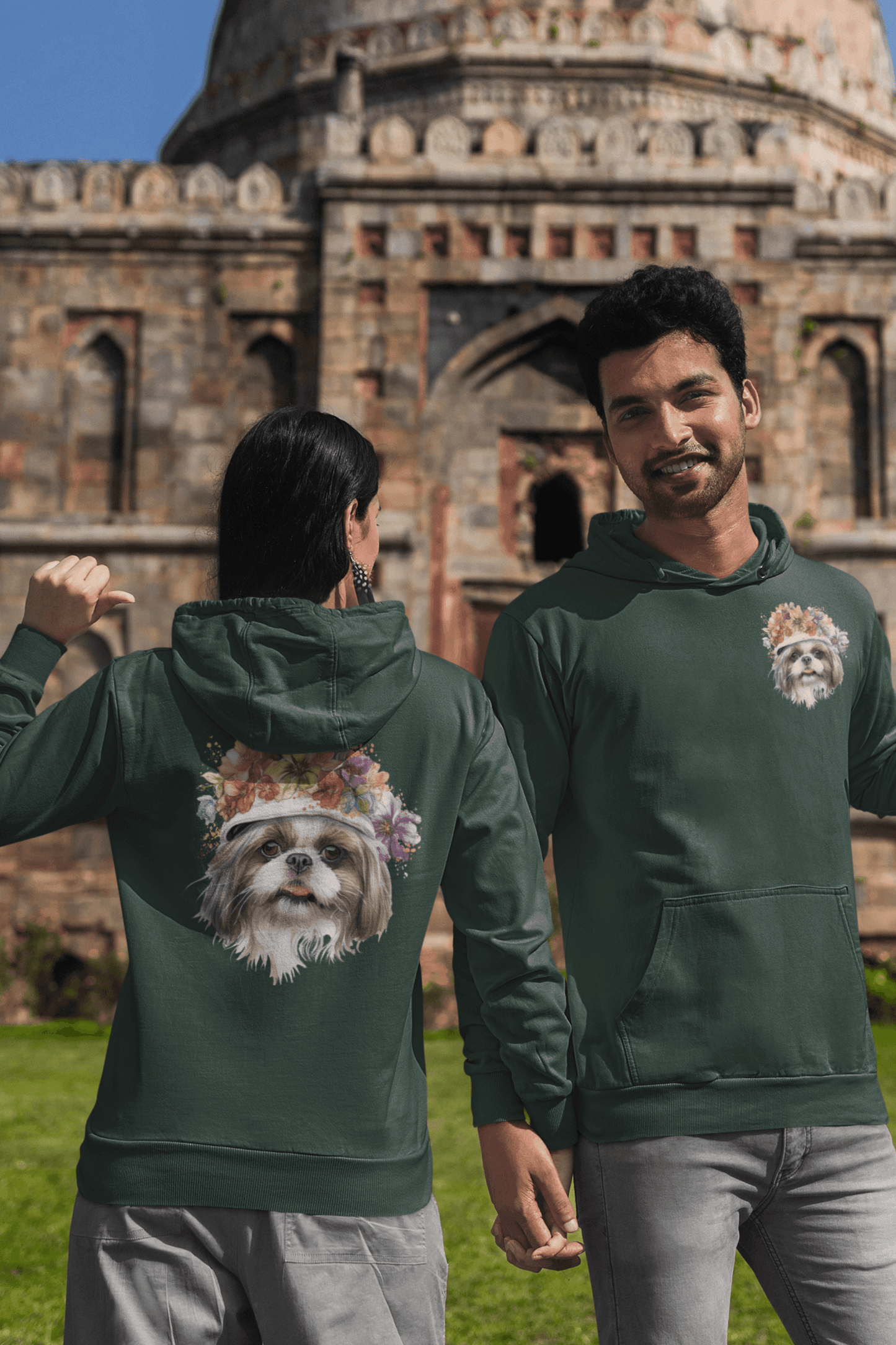 Shih Tzu With Flowers Hat Hooded Sweatshirt - Shih Tzu Gifts