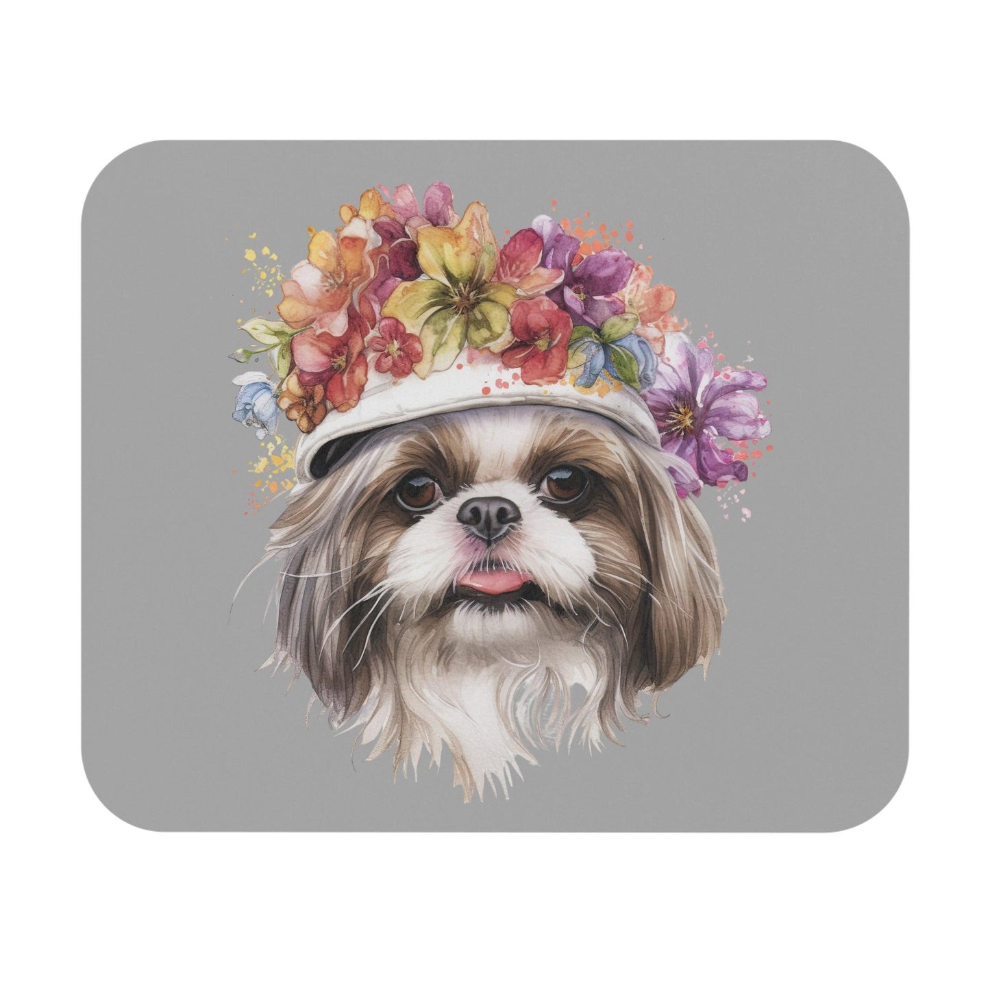 Shih Tzu With Flower Hat Mouse Pad - Shih Tzu Gifts