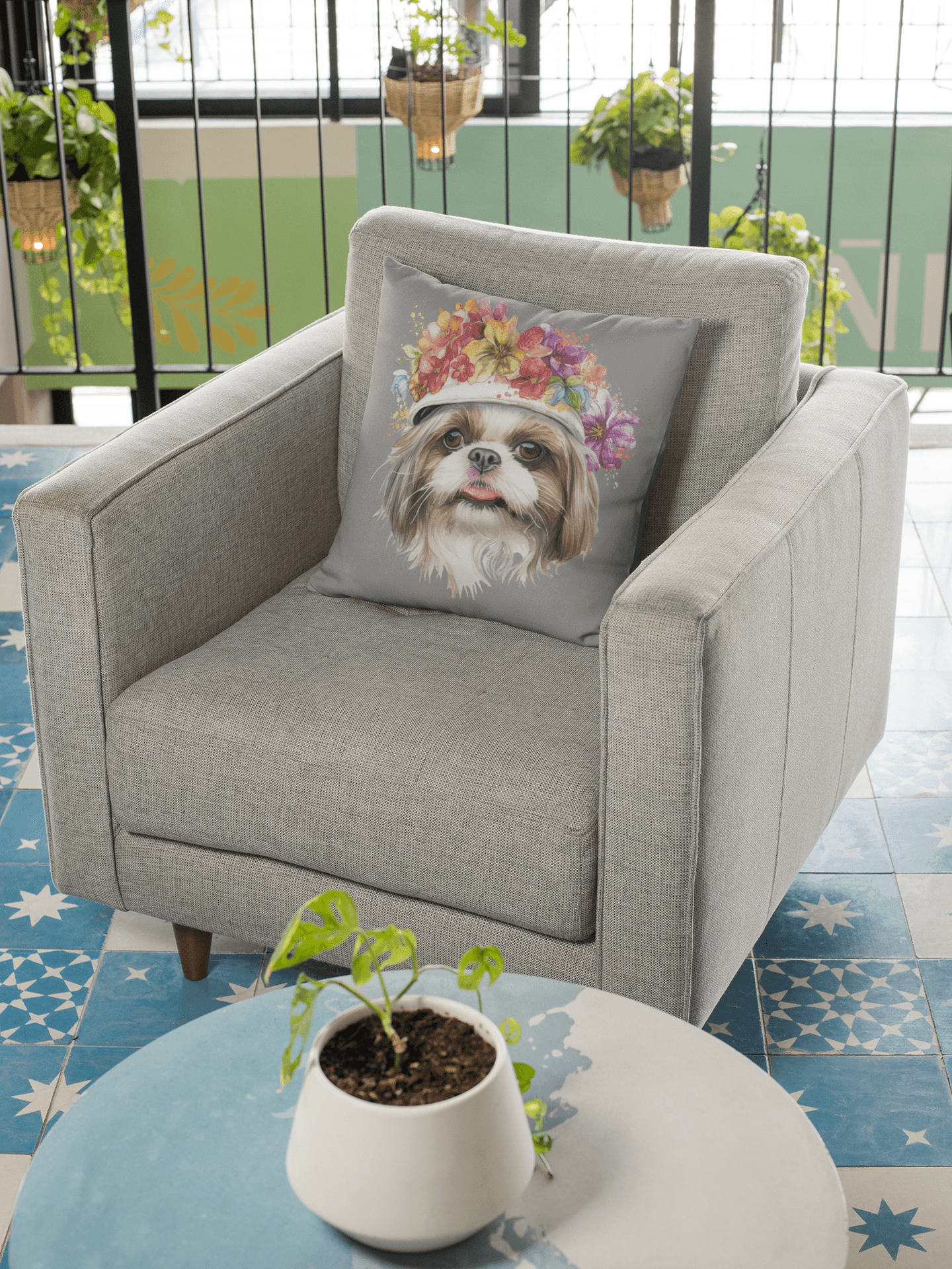 Shih Tzu With Flower Hat Square Pillow - Shih Tzu Gifts