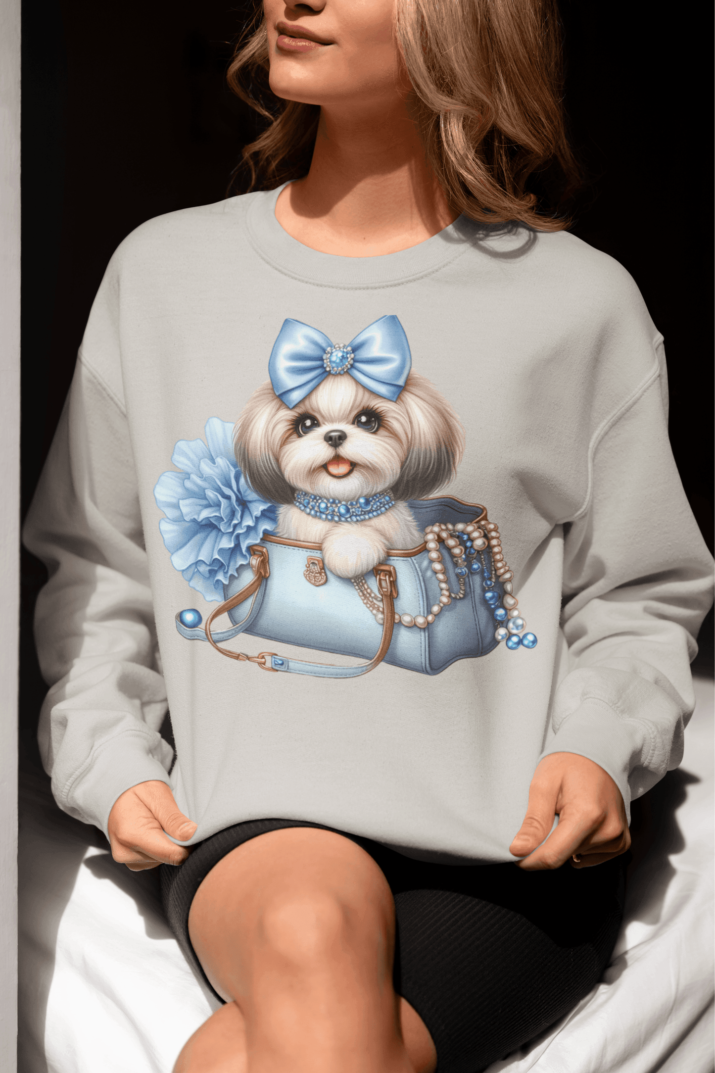 Blue Bow Shih Tzu Sweatshirt - Shih Tzu Gifts