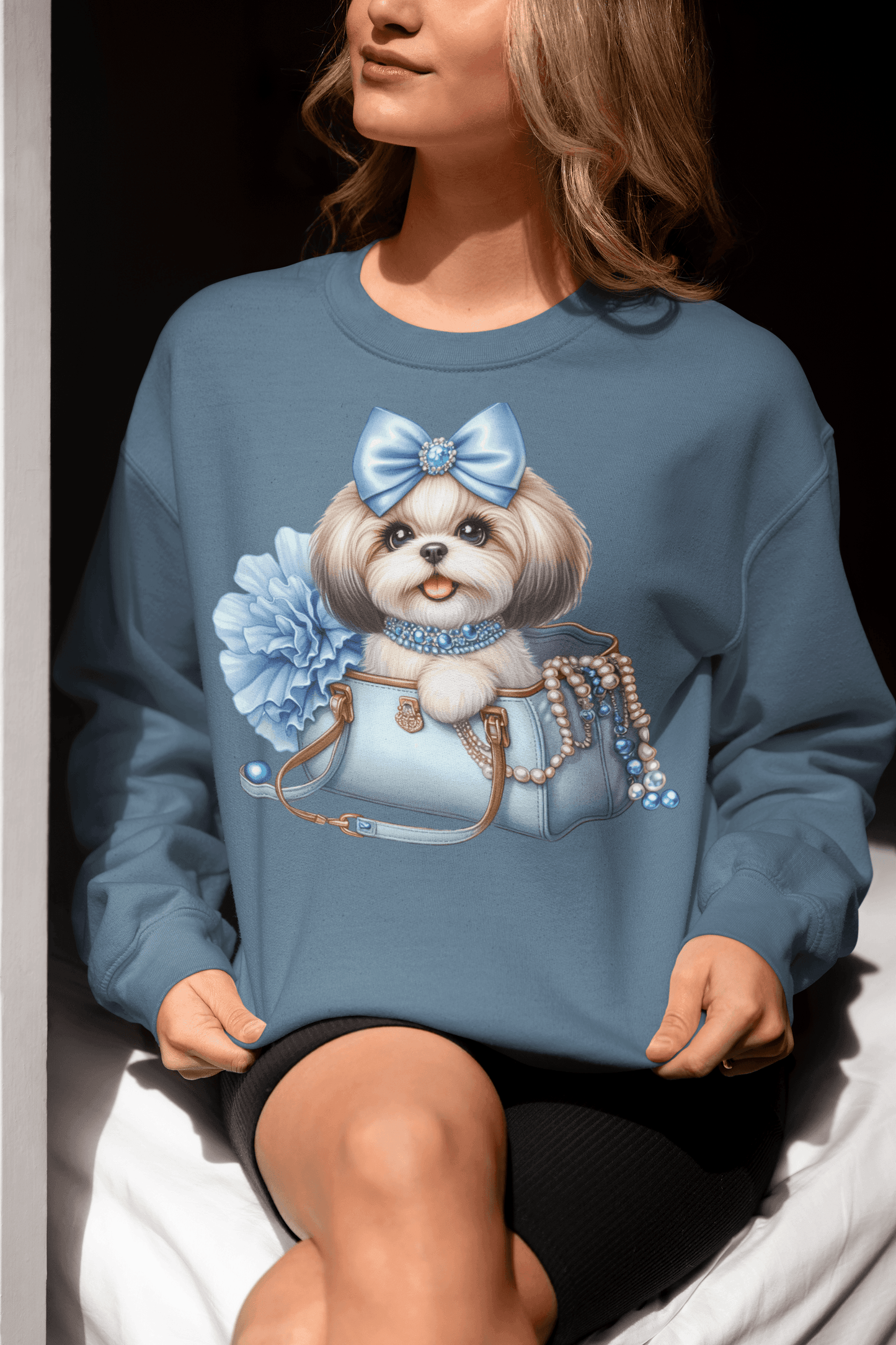 Blue Bow Shih Tzu Sweatshirt - Shih Tzu Gifts