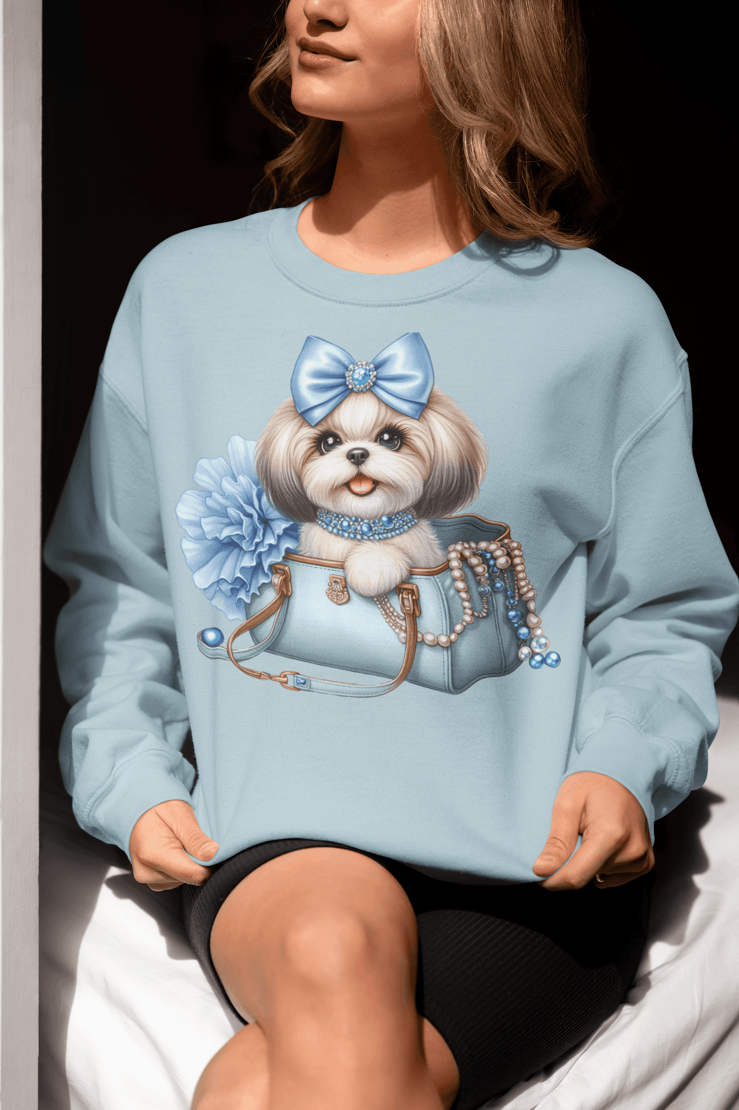 Blue Bow Shih Tzu Sweatshirt - Shih Tzu Gifts