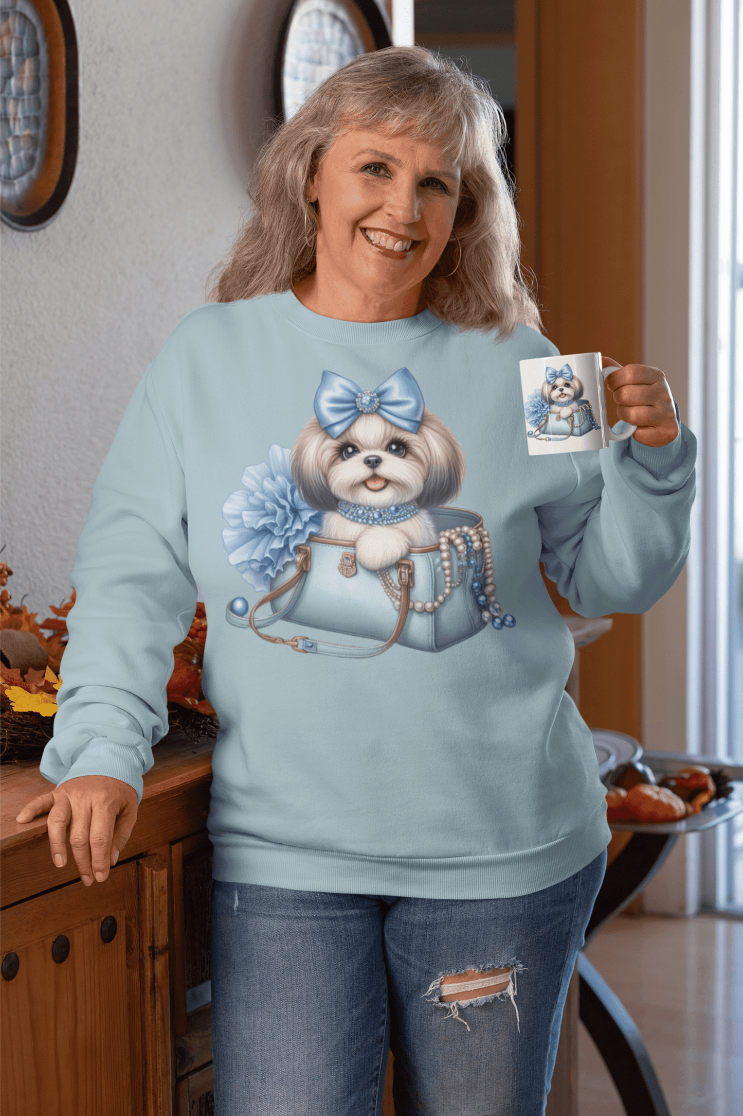 Blue Bow Shih Tzu Sweatshirt - Shih Tzu Gifts