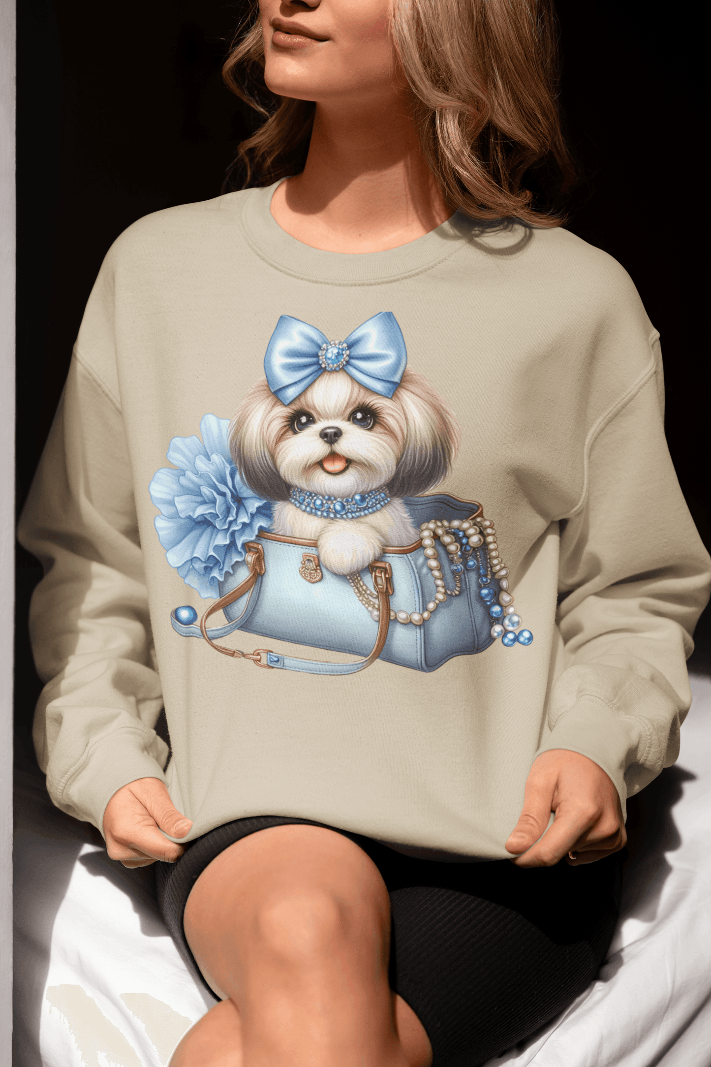 Blue Bow Shih Tzu Sweatshirt - Shih Tzu Gifts