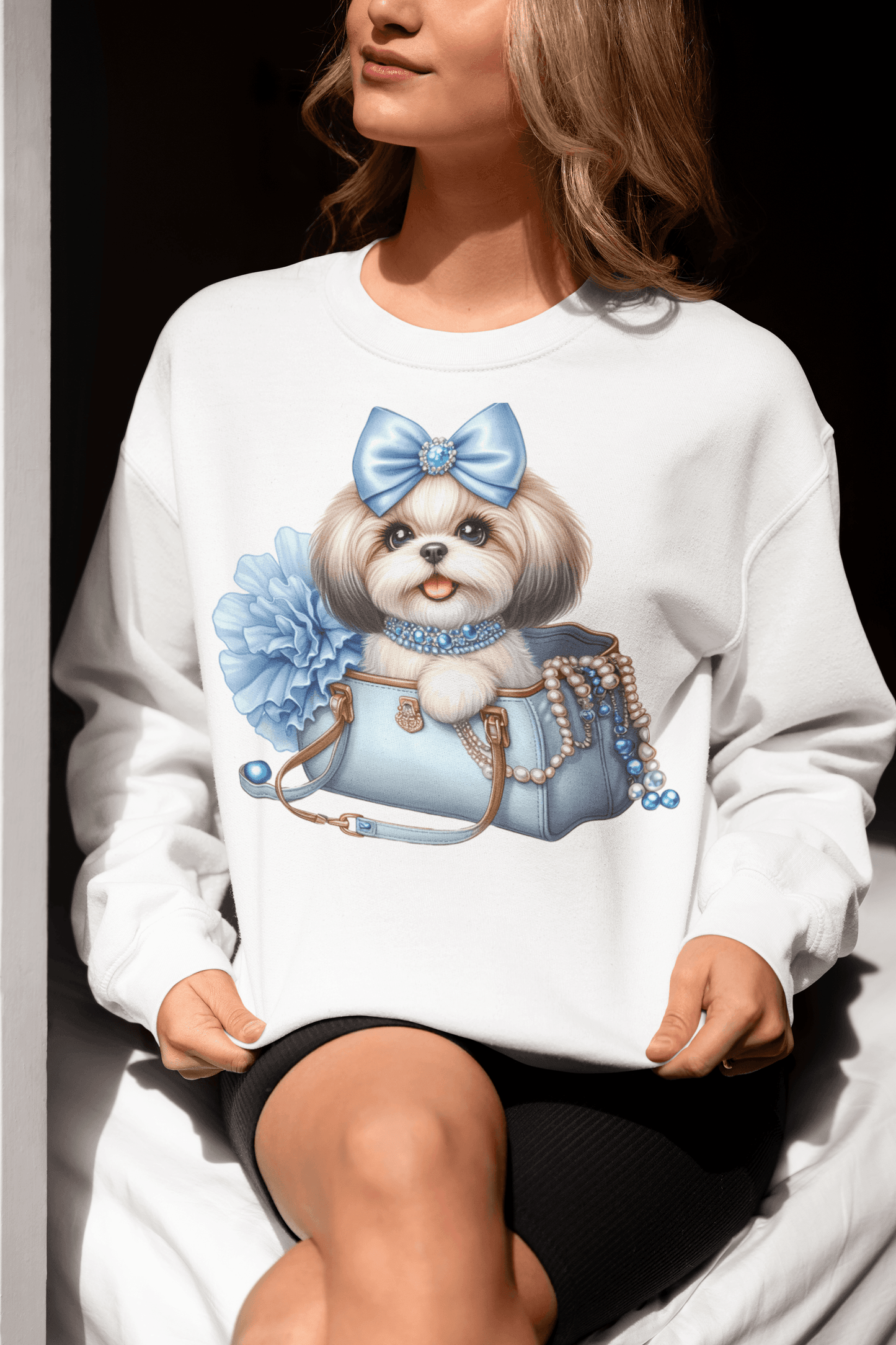 Blue Bow Shih Tzu Sweatshirt - Shih Tzu Gifts