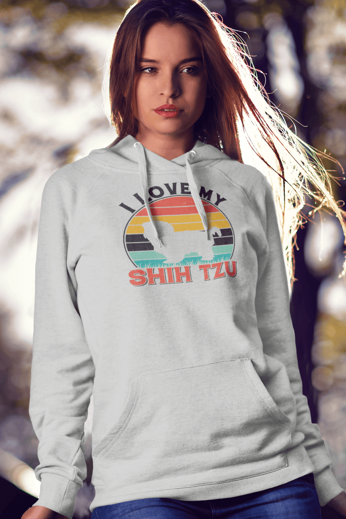 I Love My Shih Tzu With Rainbow Hooded Sweatshirt - Shih Tzu Gifts