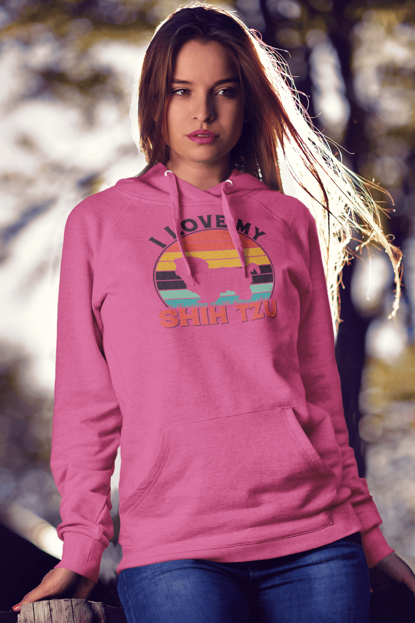 I Love My Shih Tzu With Rainbow Hooded Sweatshirt - Shih Tzu Gifts