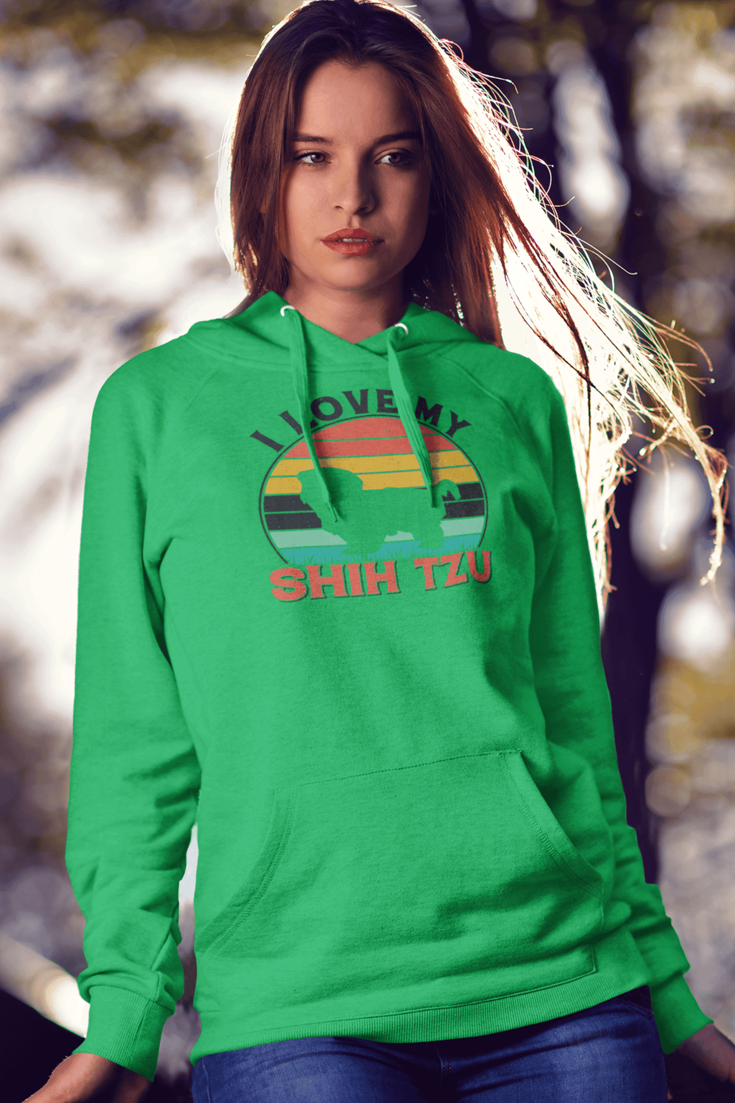I Love My Shih Tzu With Rainbow Hooded Sweatshirt - Shih Tzu Gifts