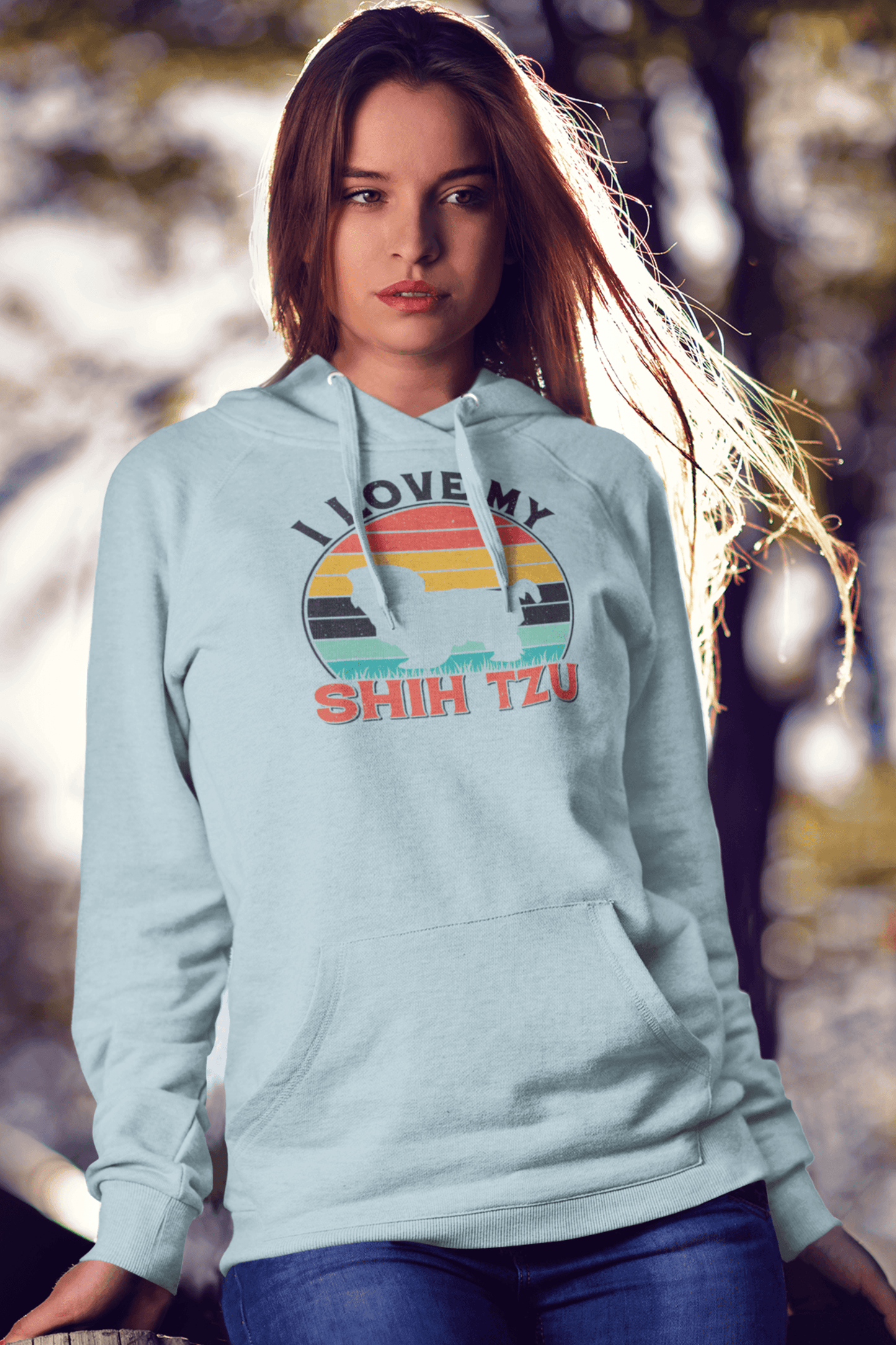 I Love My Shih Tzu With Rainbow Hooded Sweatshirt - Shih Tzu Gifts