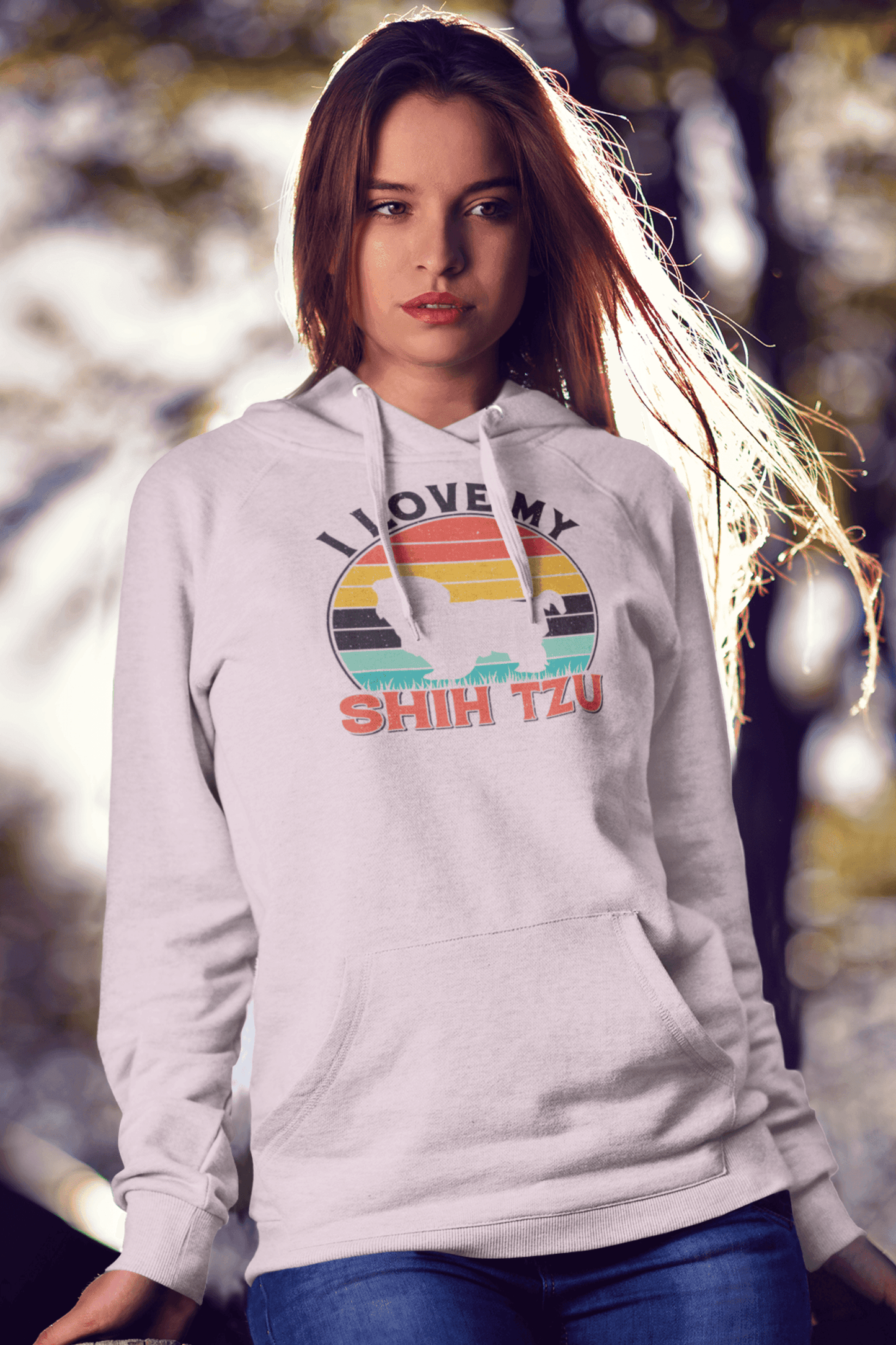 I Love My Shih Tzu With Rainbow Hooded Sweatshirt - Shih Tzu Gifts