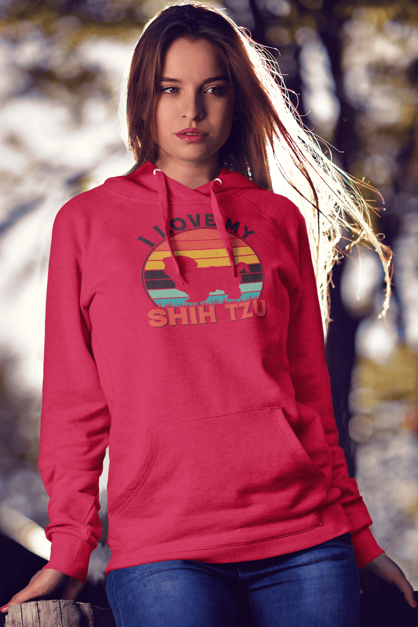 I Love My Shih Tzu With Rainbow Hooded Sweatshirt - Shih Tzu Gifts