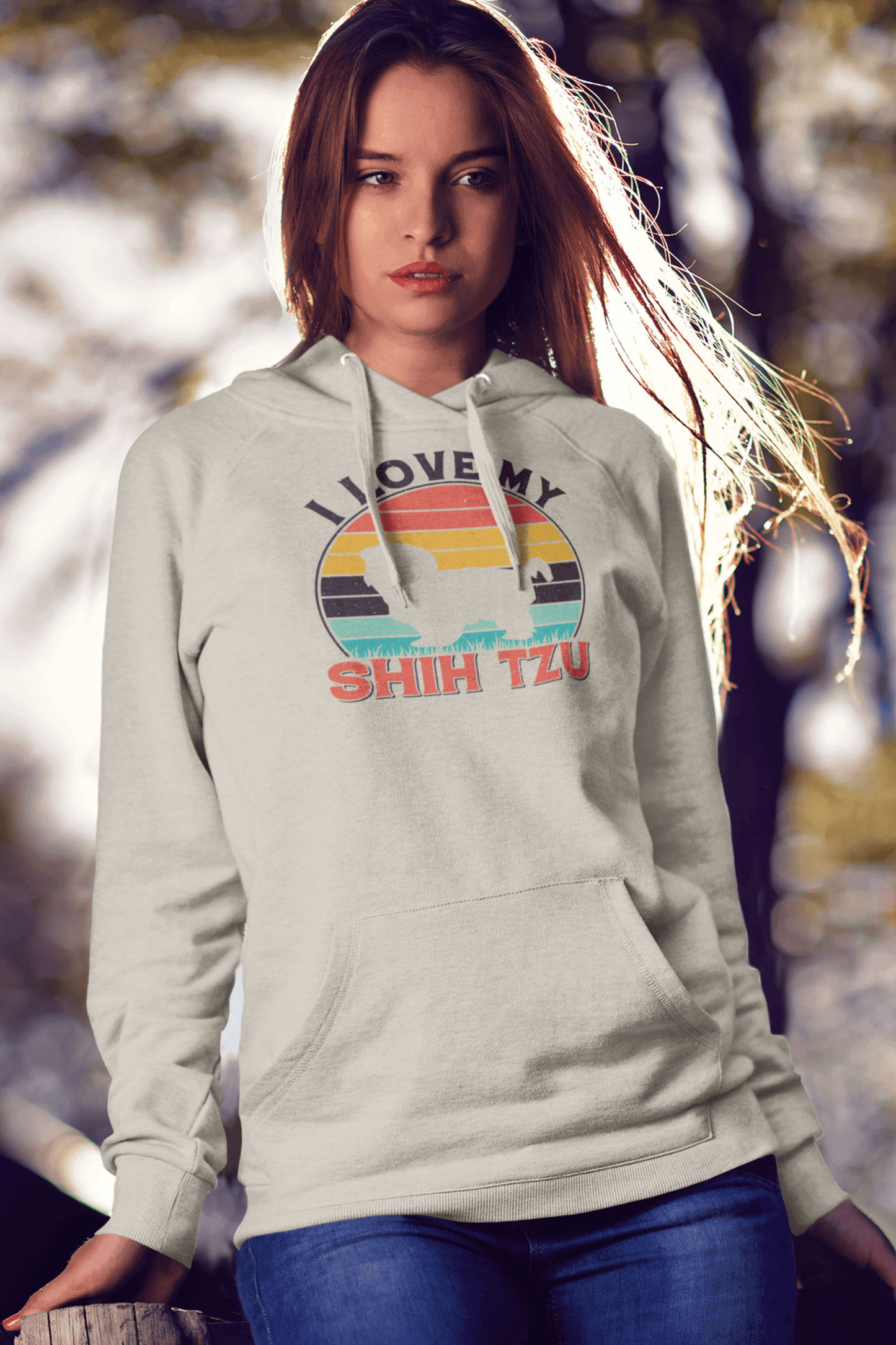 I Love My Shih Tzu With Rainbow Hooded Sweatshirt - Shih Tzu Gifts