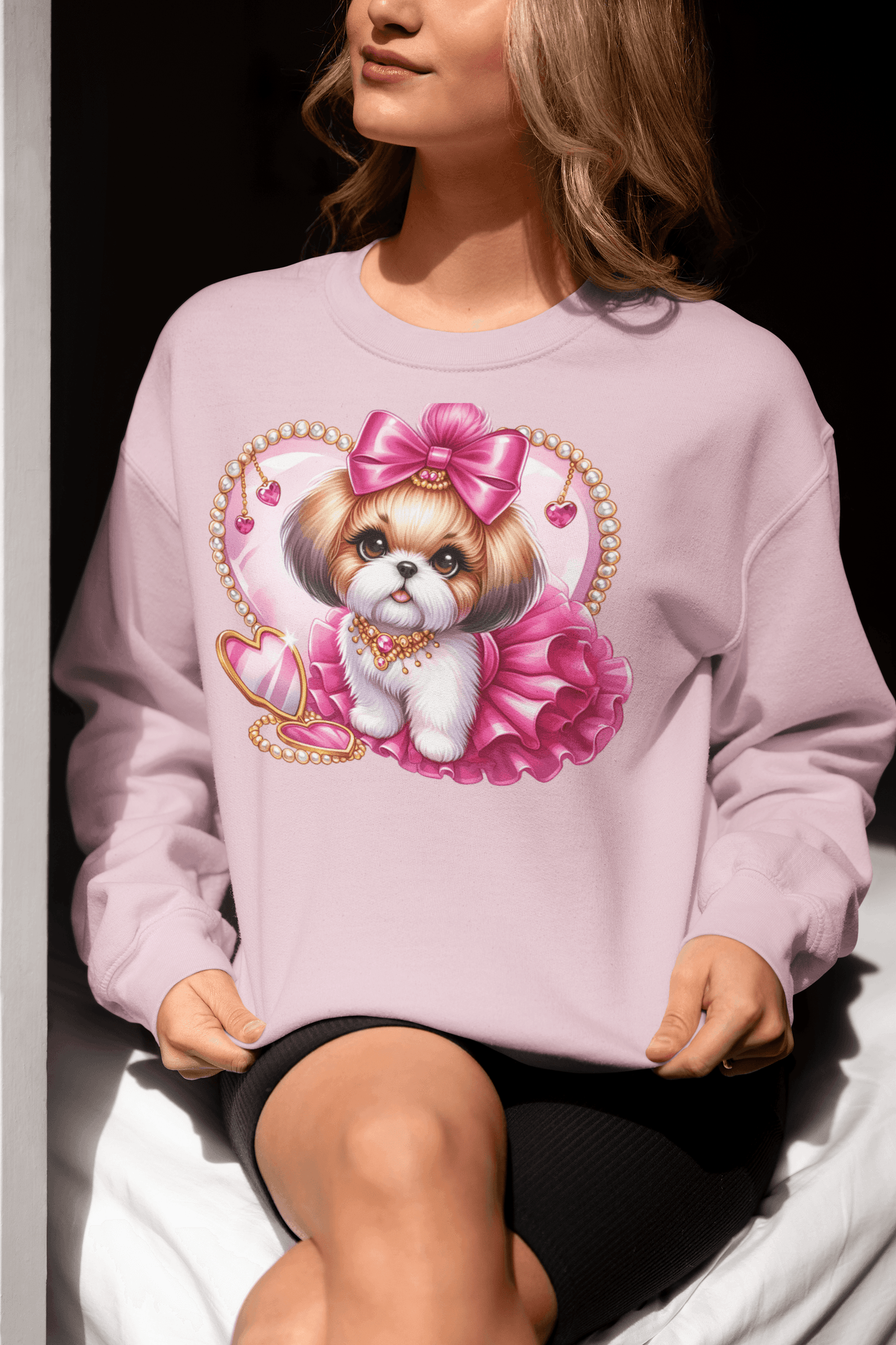 Pink Bow Shih Tzu Sweatshirt - Shih Tzu Gifts