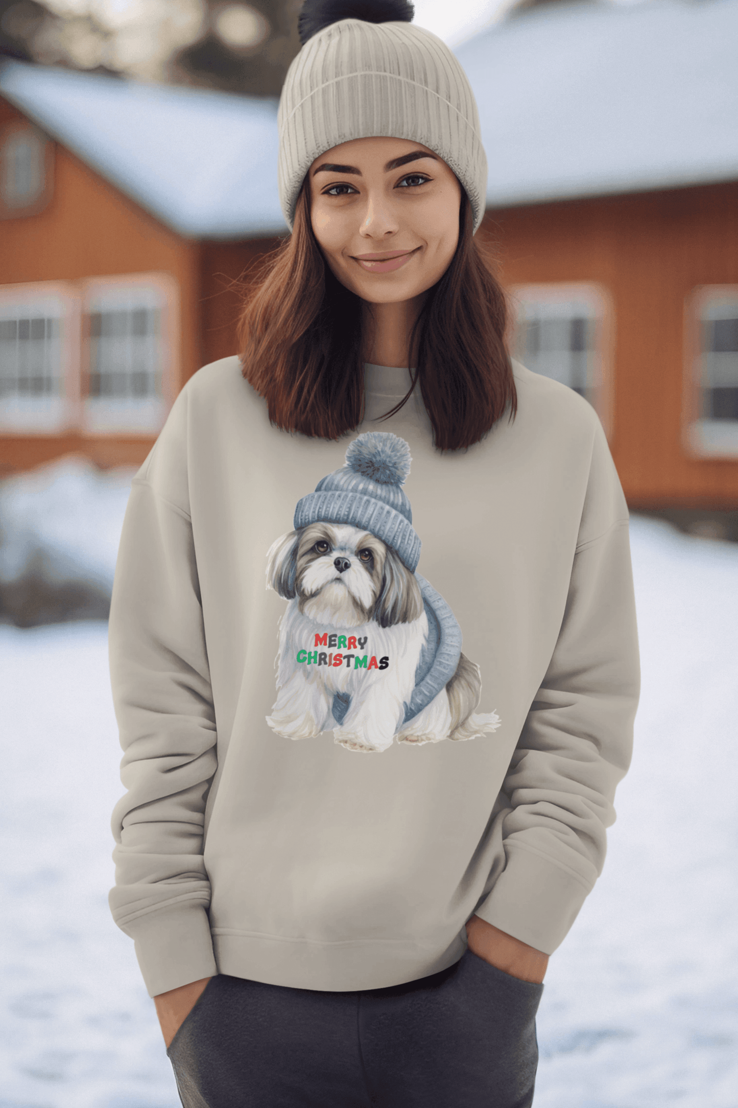 Merry Christmas Shih Tzu Sweatshirt – Festive Holiday Gift for Dog Lovers - Shih Tzu Gifts