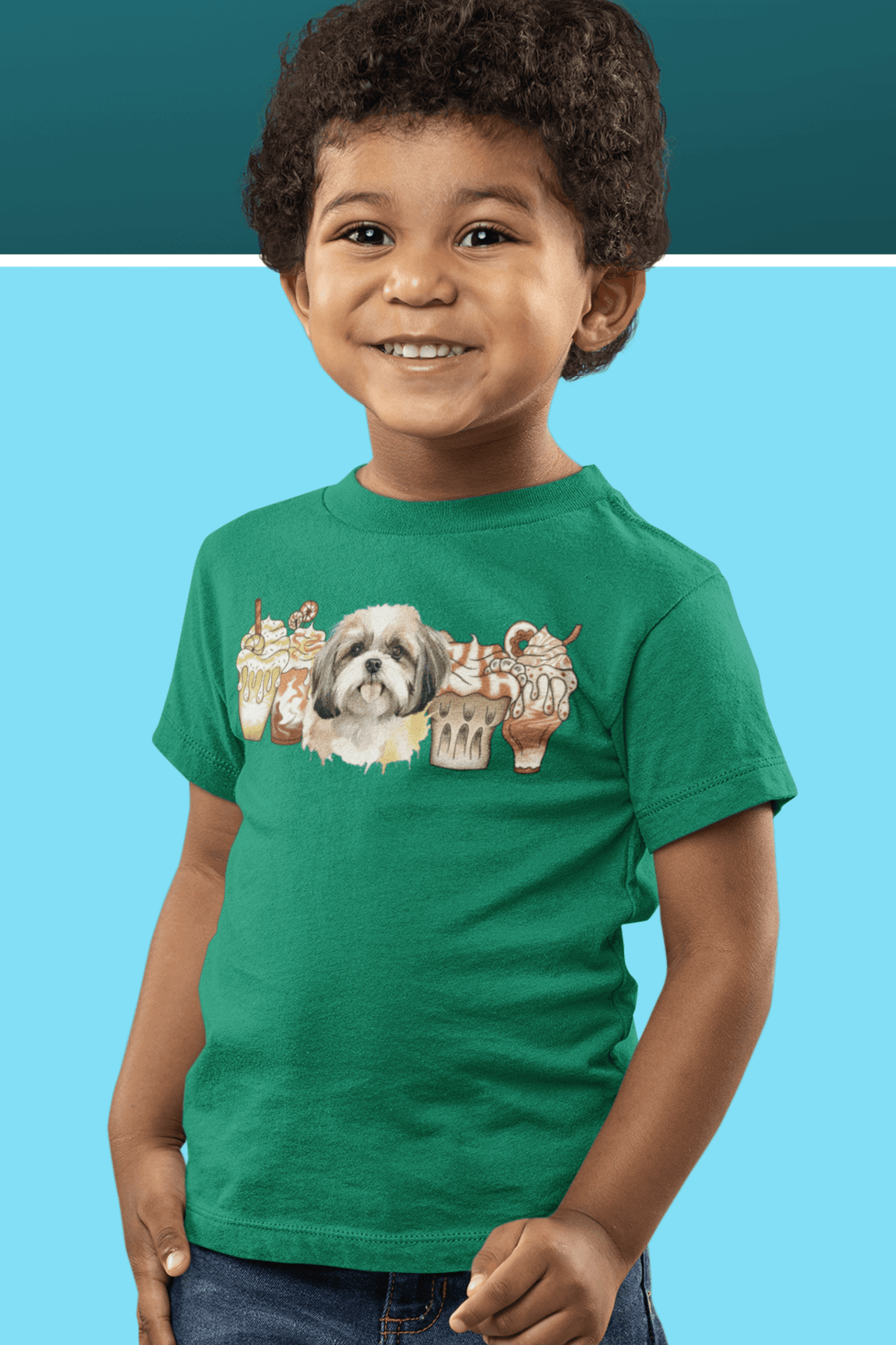 Shih Tzu With Ice Coffee Youth Short Sleeve Tee - Shih Tzu Gifts