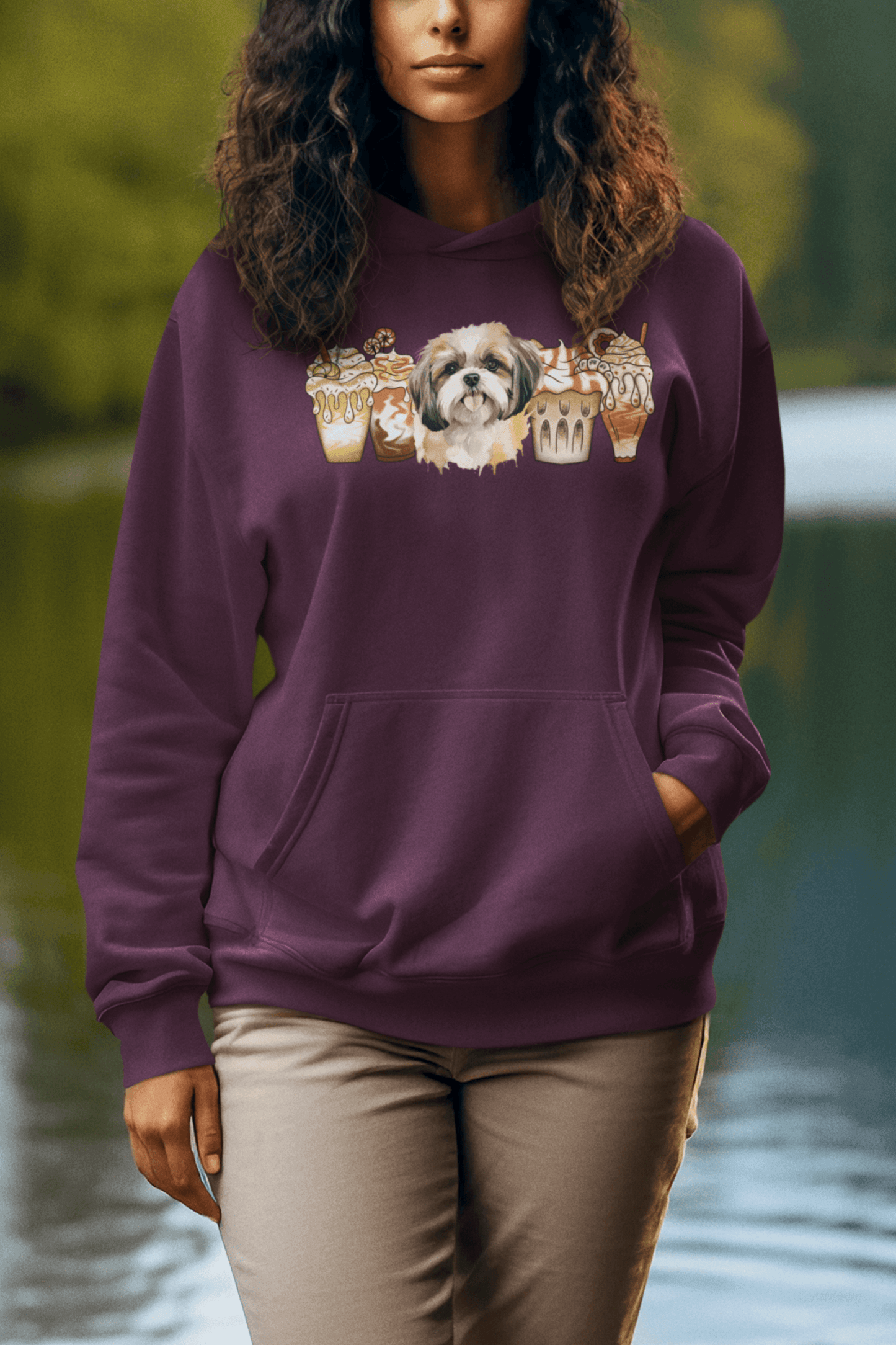 Shih Tzu With Ice Coffee Hooded Sweatshirt - Shih Tzu Gifts