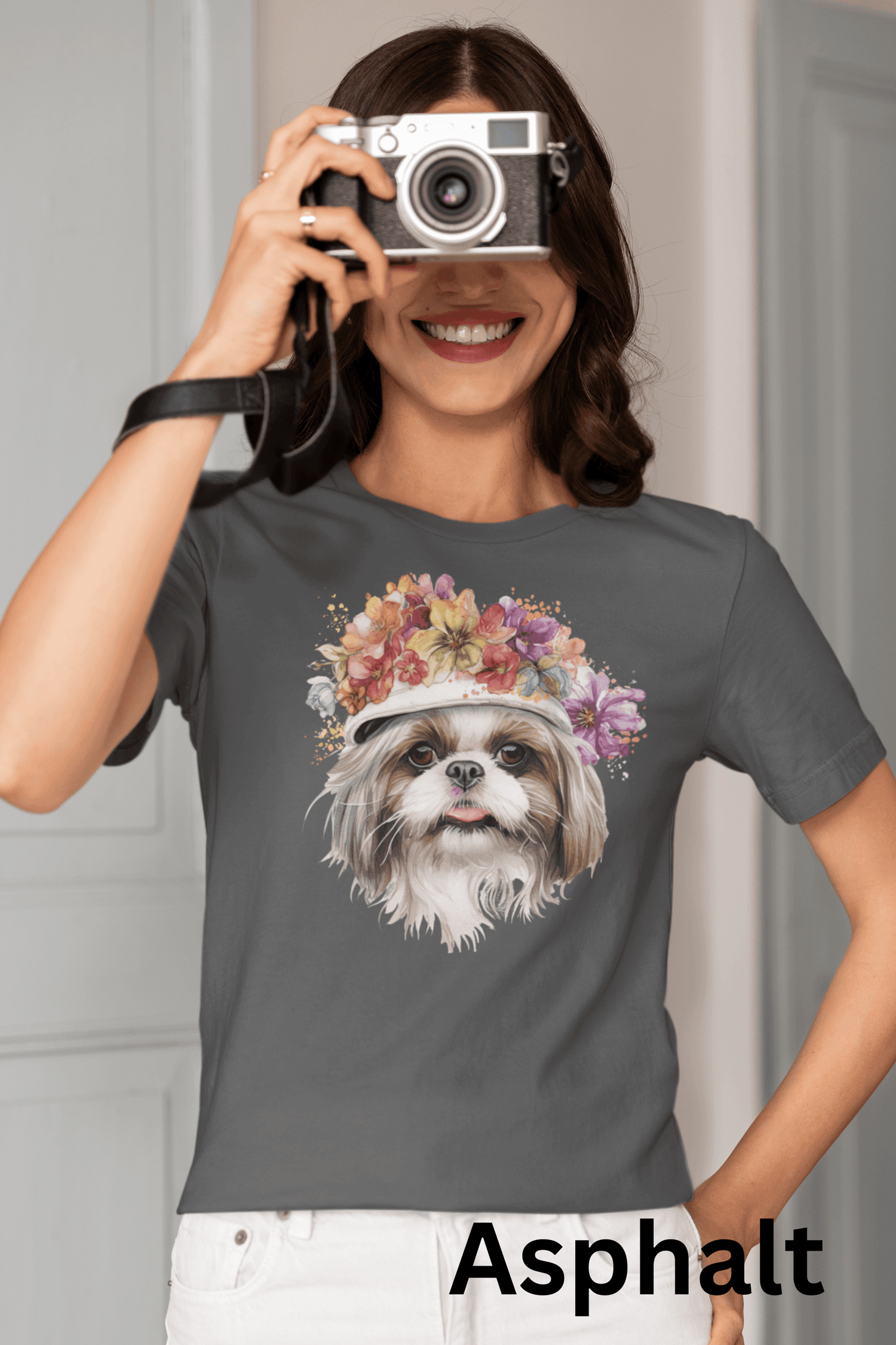 Shih Tzu with Flowers Hat T-Shirt - Stylish Tee for Dog Lovers - Shih Tzu Gifts