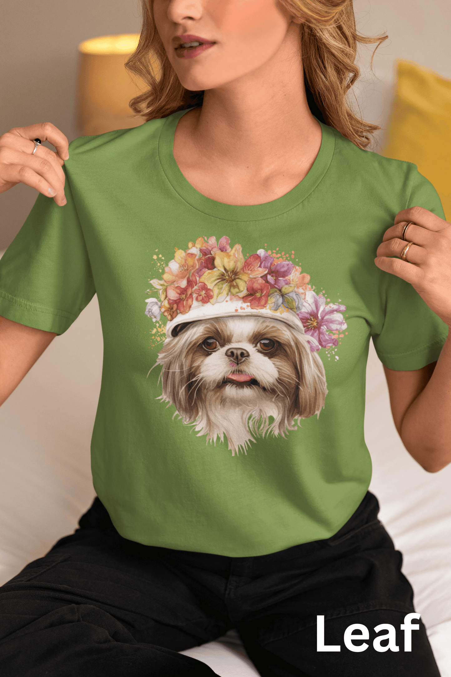 Shih Tzu with Flowers Hat T-Shirt - Stylish Tee for Dog Lovers - Shih Tzu Gifts