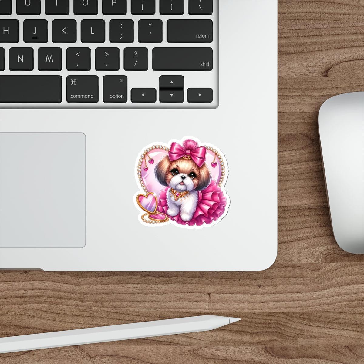 Pink Bow Shih Tzu Die-Cut Stickers - Shih Tzu Gifts