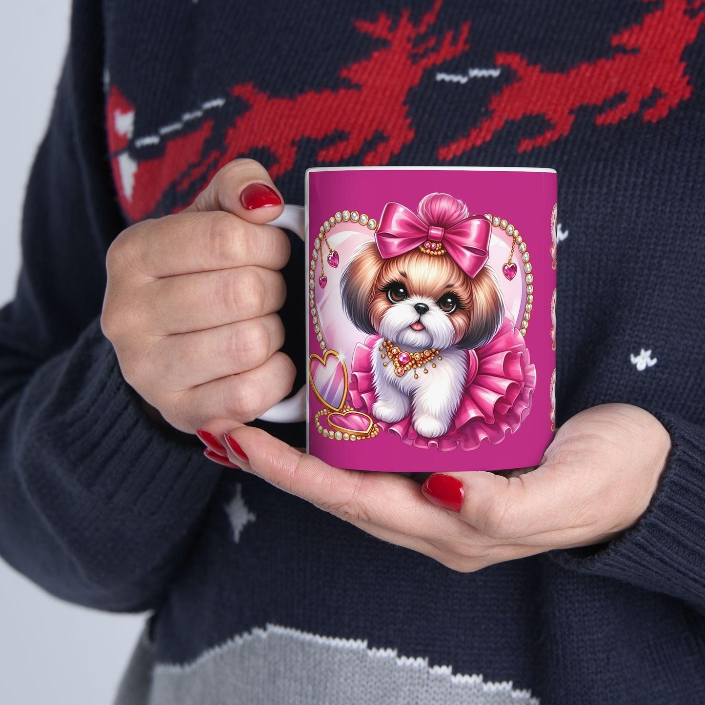 Pink Bow Shih Tzu Ceramic Mug - Shih Tzu Gifts