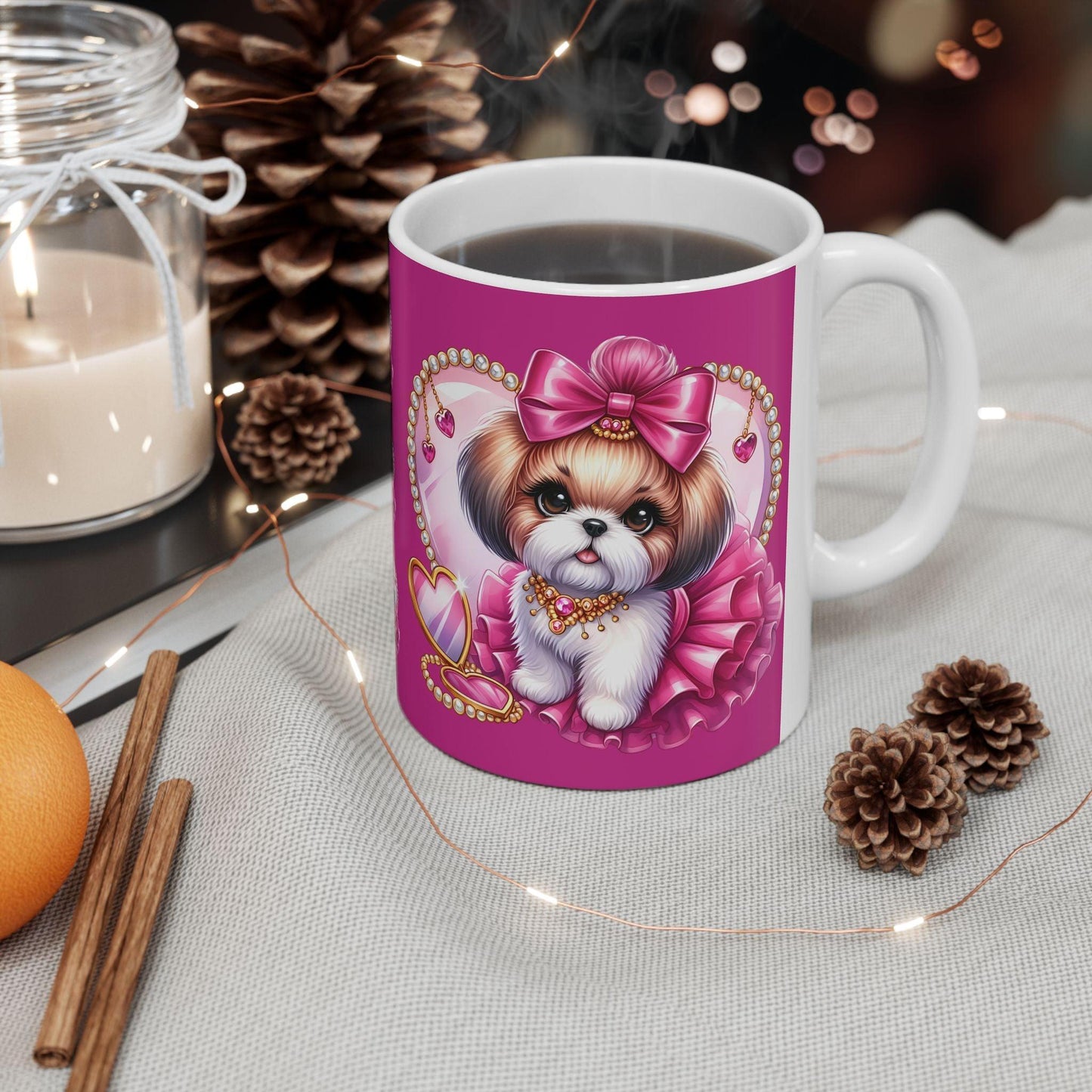 Pink Bow Shih Tzu Ceramic Mug - Shih Tzu Gifts