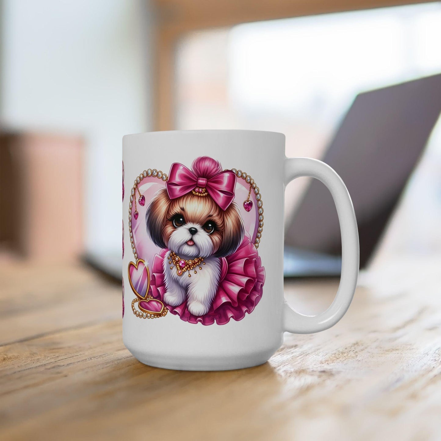 Pink Bow Shih Tzu Ceramic Mug - Shih Tzu Gifts