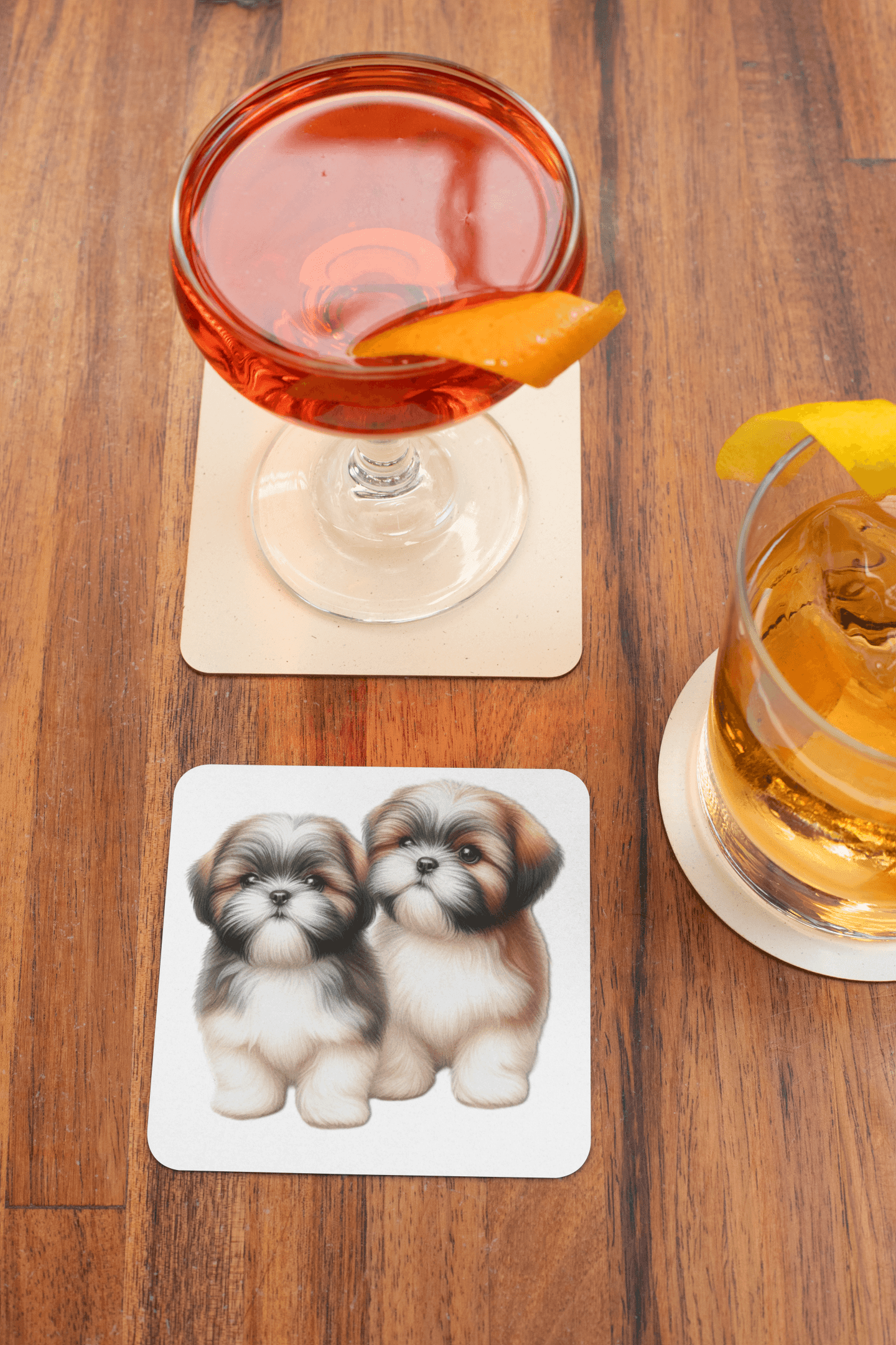 Two Babies Shih Tzu Corkwood Coaster Set - Shih Tzu Gifts