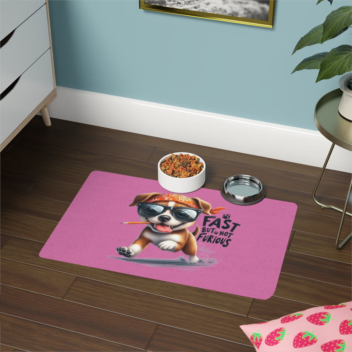 Funny "Fast But Not Furious" Pet Food Mat – 12x18 Non-Slip Mat