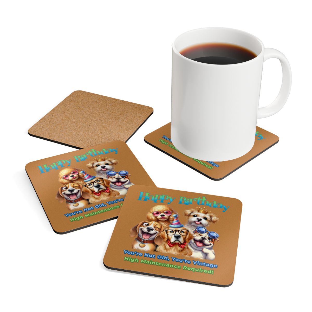 Funny Dog Birthday Coaster Set – You’re Not Old, You’re Vintage