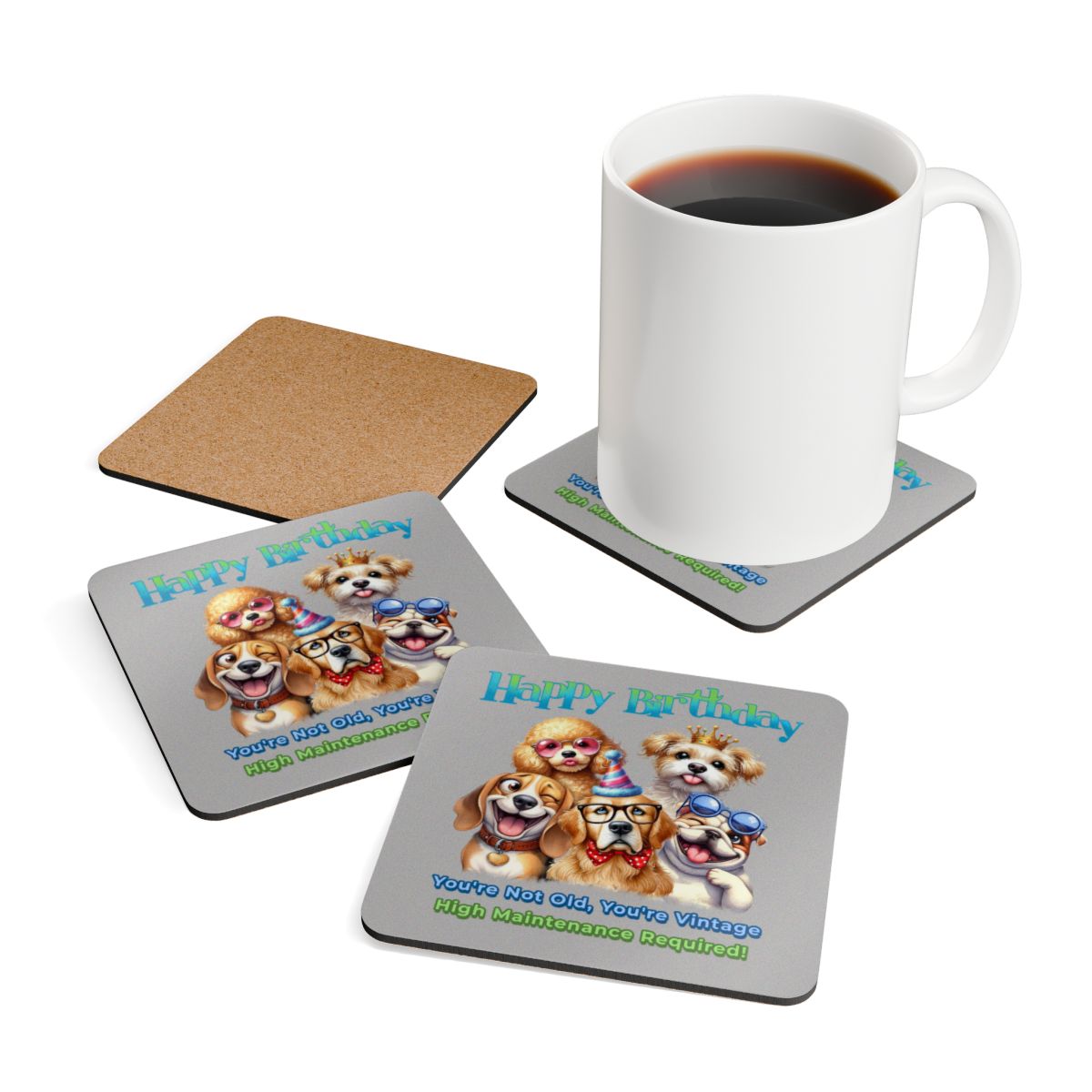 Funny Dog Birthday Coaster Set – You’re Not Old, You’re Vintage