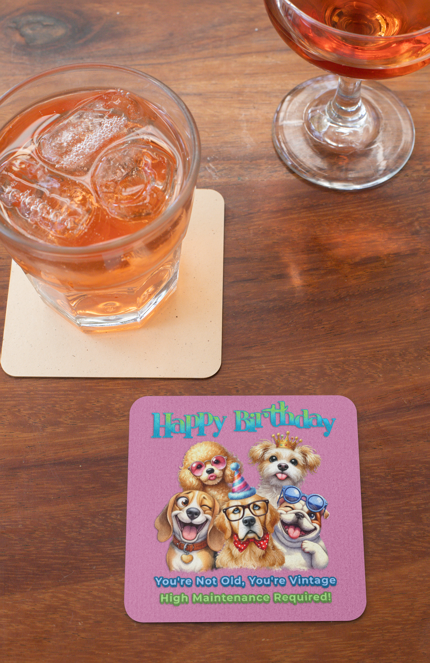 Funny Dog Birthday Coaster Set – You’re Not Old, You’re Vintage