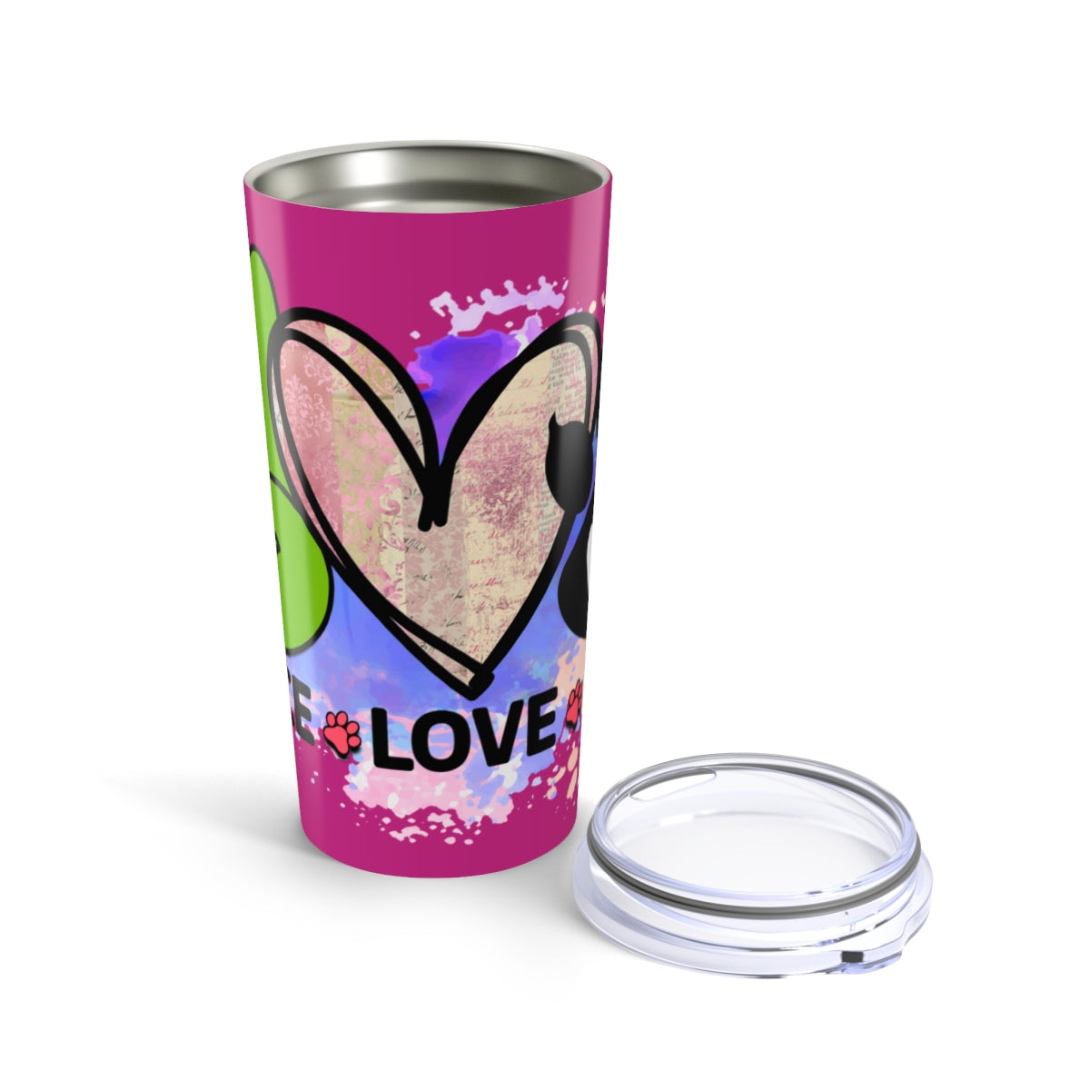 Peace Love Dogs Tumbler - 20oz Insulated Cup, Gift for Dog Lovers