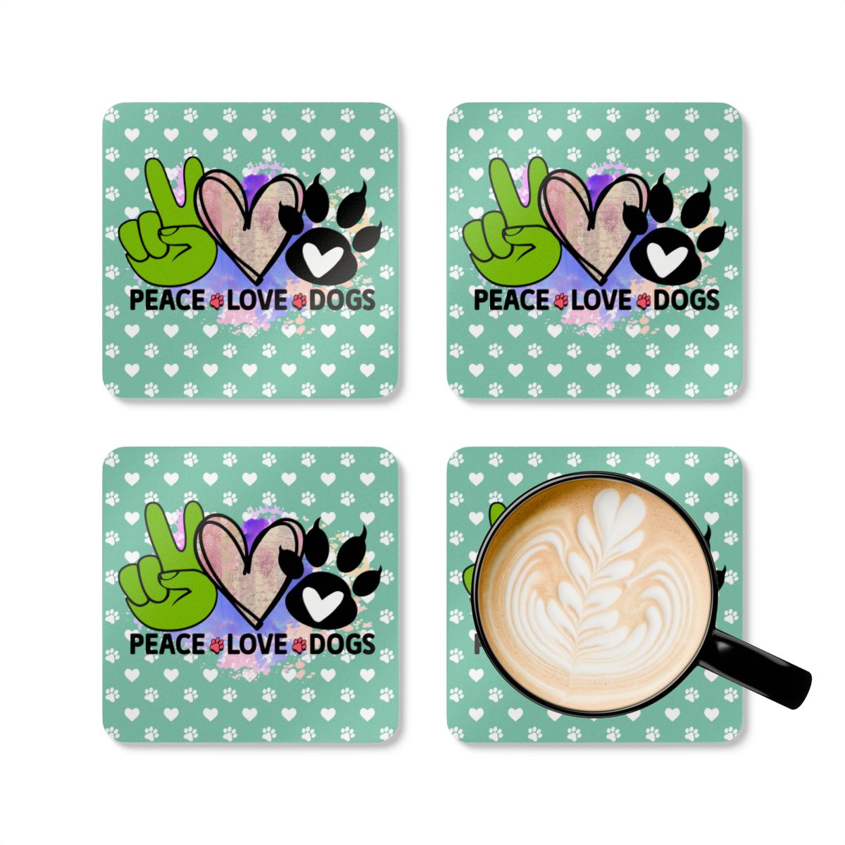 Peace Love Dogs Coaster Set – Cute Gift for Dog Lovers & Owners