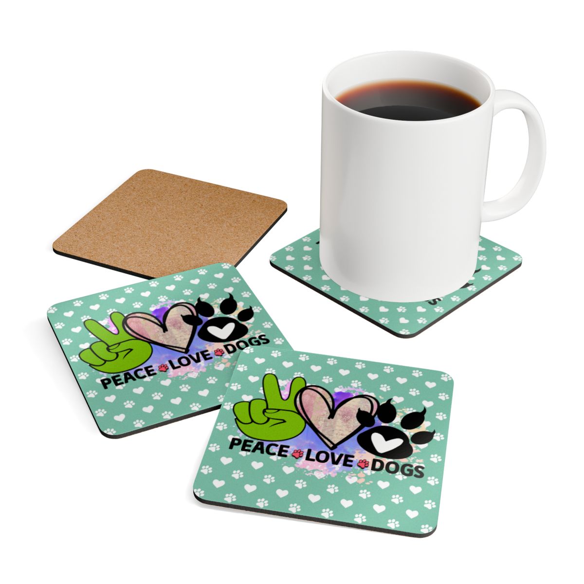 Peace Love Dogs Coaster Set – Cute Gift for Dog Lovers & Owners
